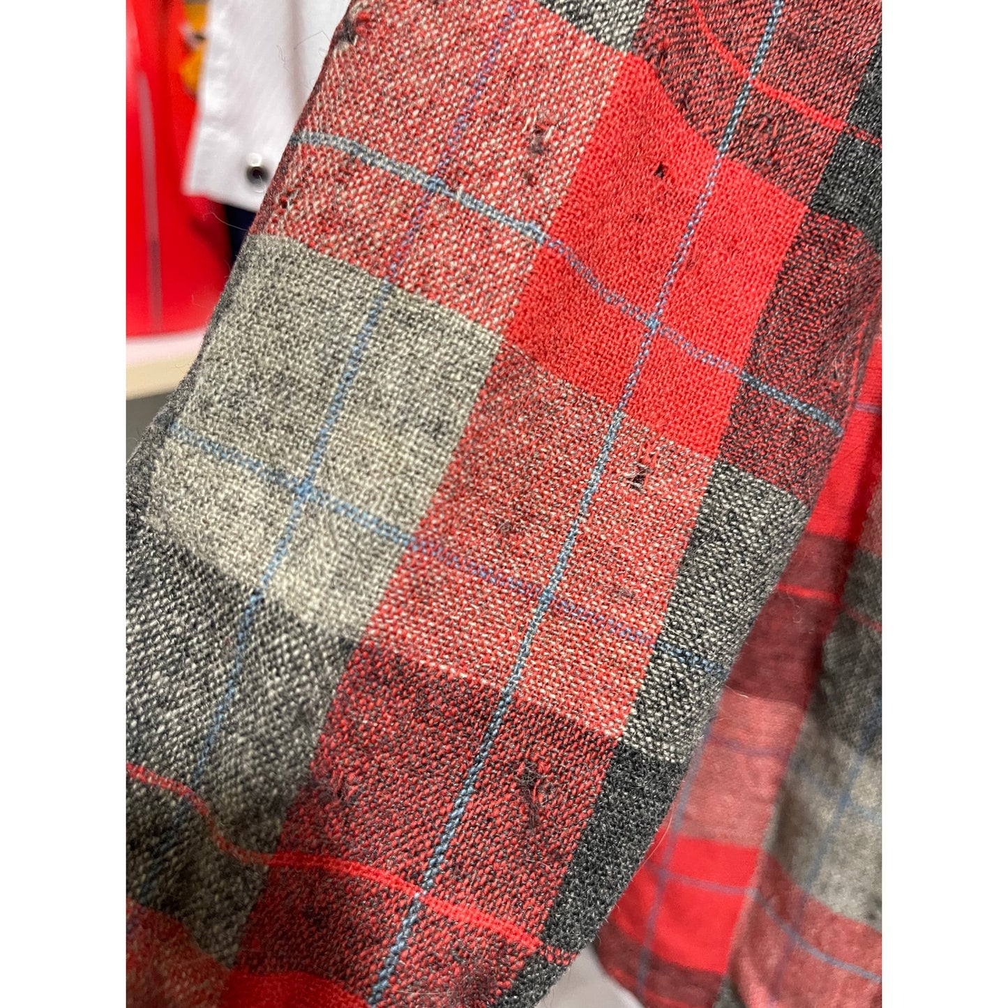 Vintage 1960's Pendleton 100% Wool Red Plaid Shirt - Medium - Distressed