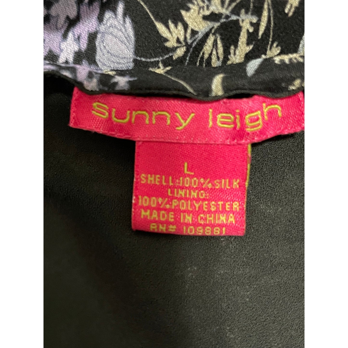 Sunny Leigh 100% Silk Black Purple Floral Mid/Max Skirt - Large