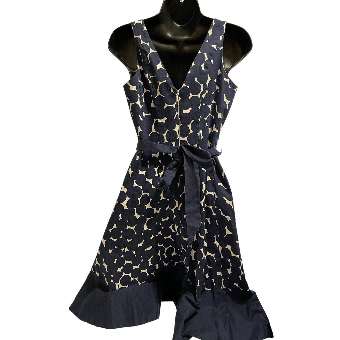 Nine West Navy Blue & White Polka Dot Sleeveless Belted Dress Size 6