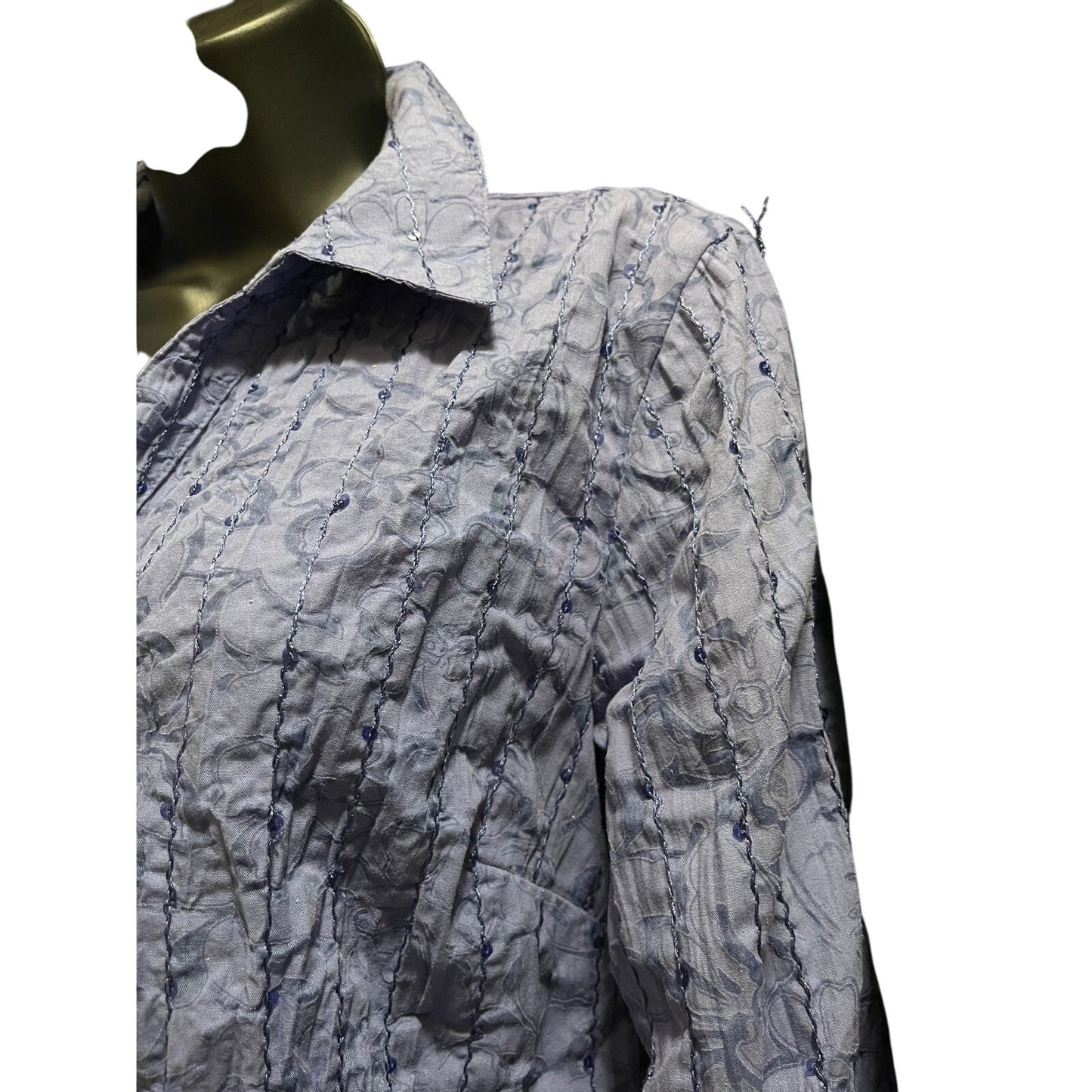 JM Collection Blue / Purple Embroidered Stripe Collared Button Up Blouse Size 8