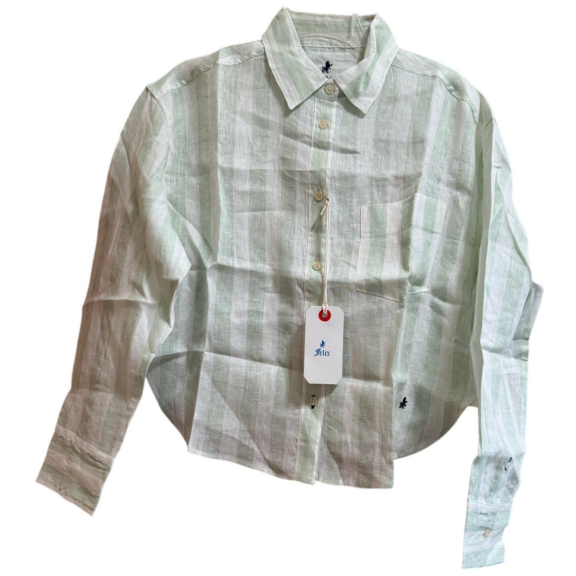 Felix 100% Linen White & Mint Green Stripe Juana Crop Blouse - One Size - NWT