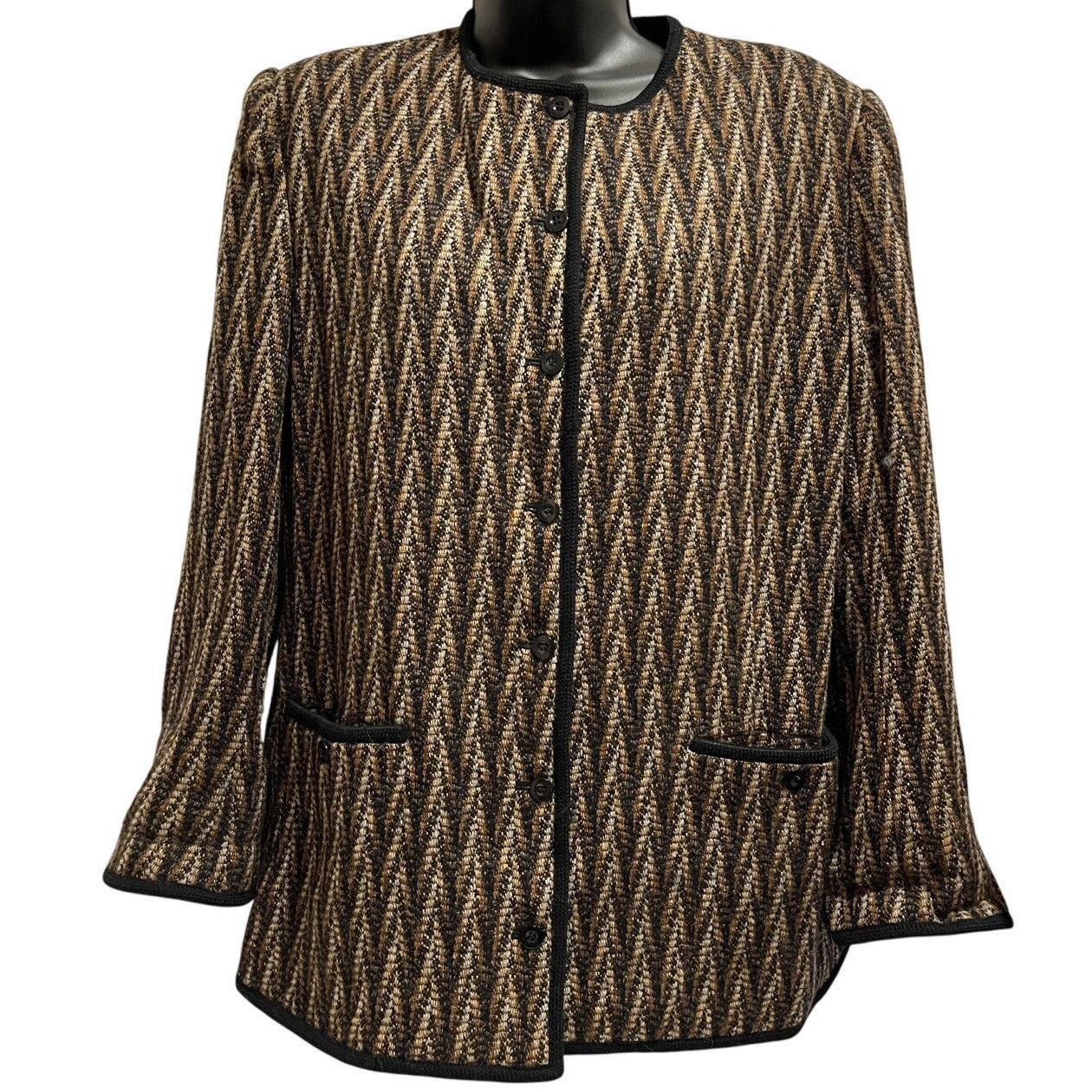 Vintage Jaegar Tweed Herringbone Long Sleeve 100% Wool Blazer