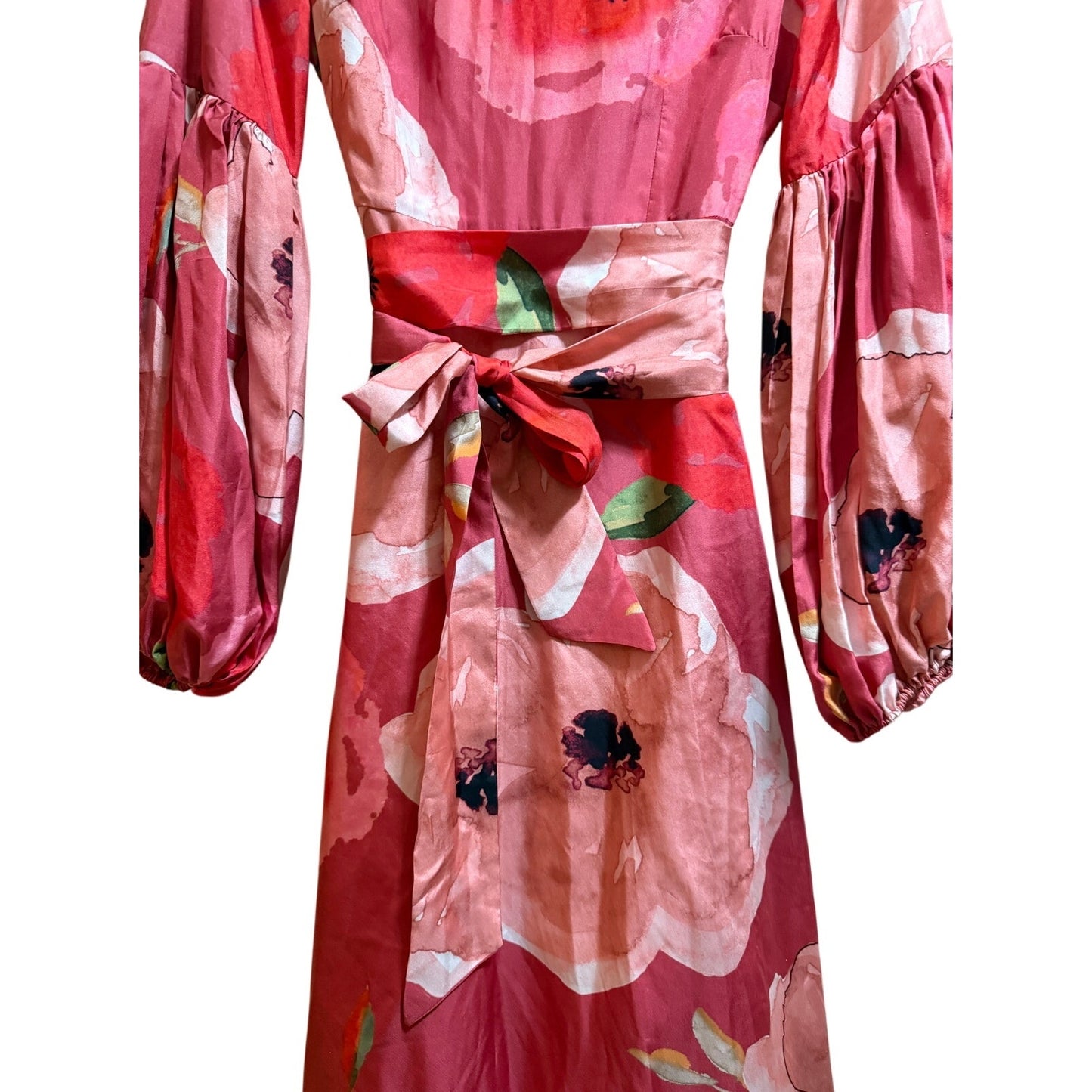 Sruti Dalmia Pink Floral Satin Belted Maxi Dress - NWT - Size XS - $360 MSRP