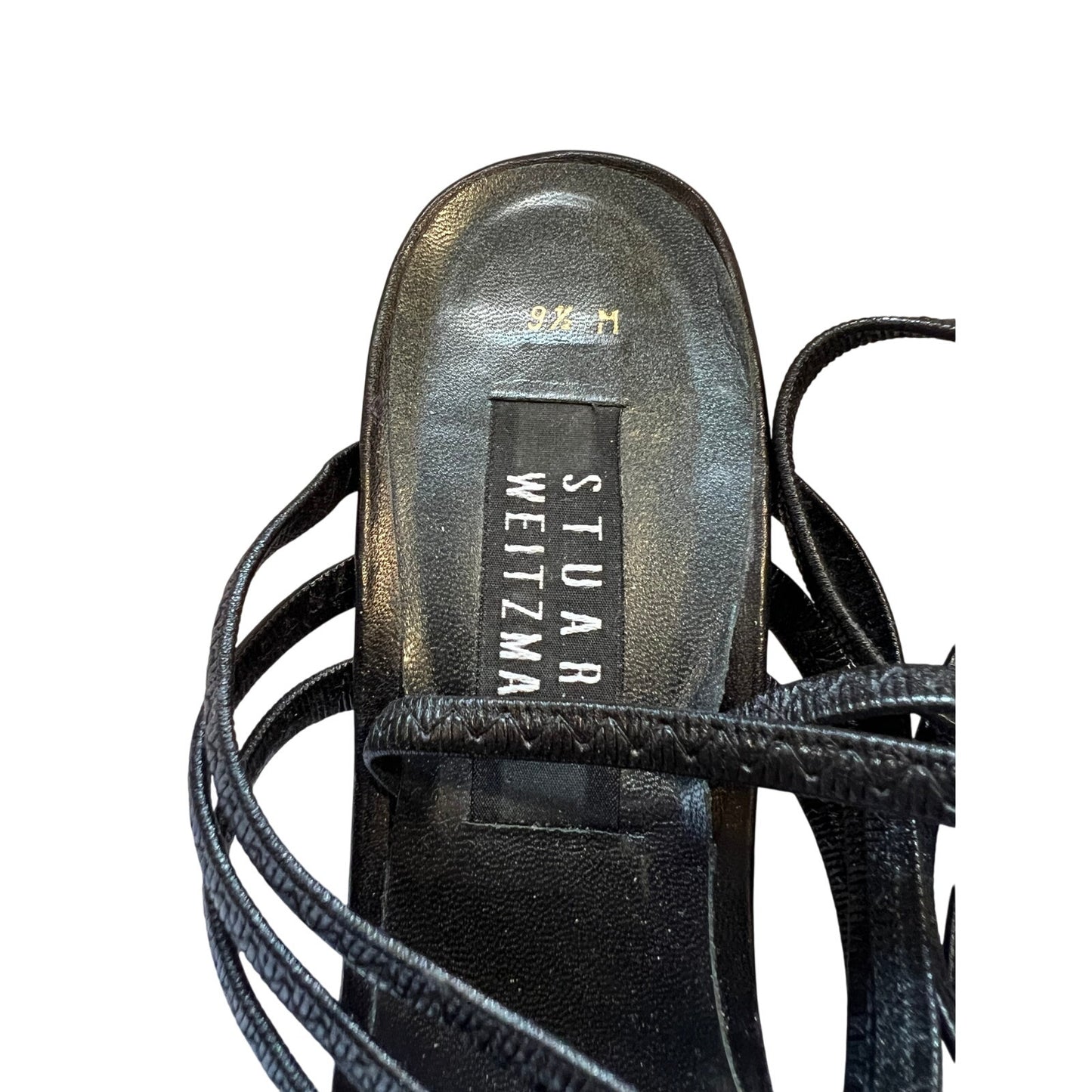 Stuart Weitzman Black Strappy Sandals 2.5" Block Heel - Size 9.5
