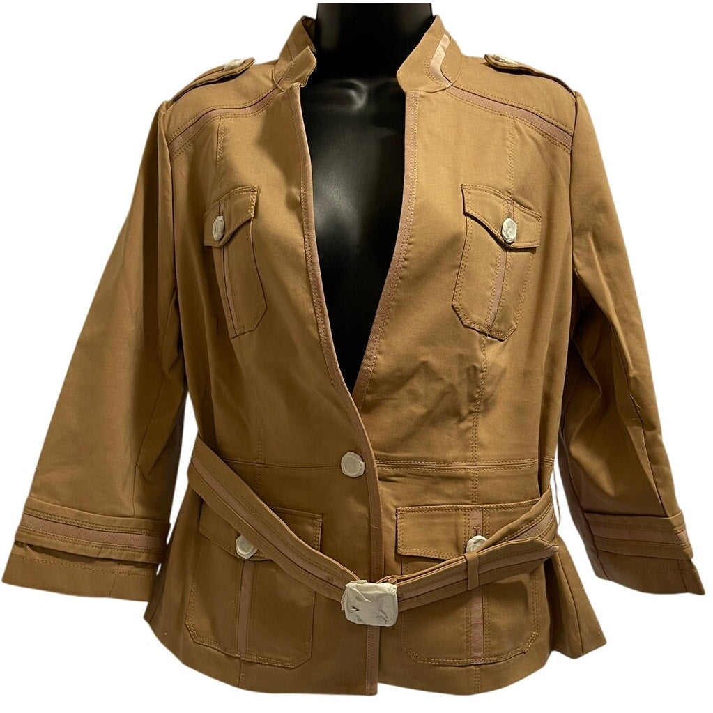 NWT White House Black Market Tan / Yellow Belted Jacket Size 10