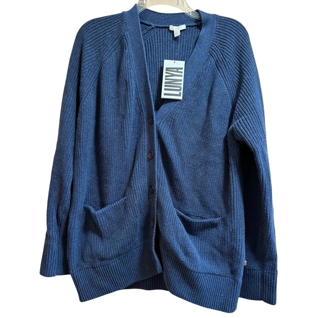 Lunya Small Dark Navy Blue Cozy Cotton Silk Button Front Knit Cardigan - NWT