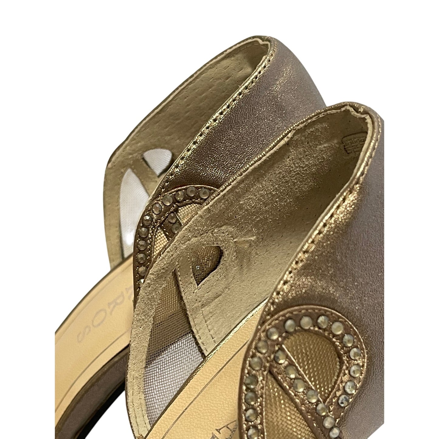 Caparros "Rockette" Metallic Bronze Leather Peep Toe Heels 9.5M