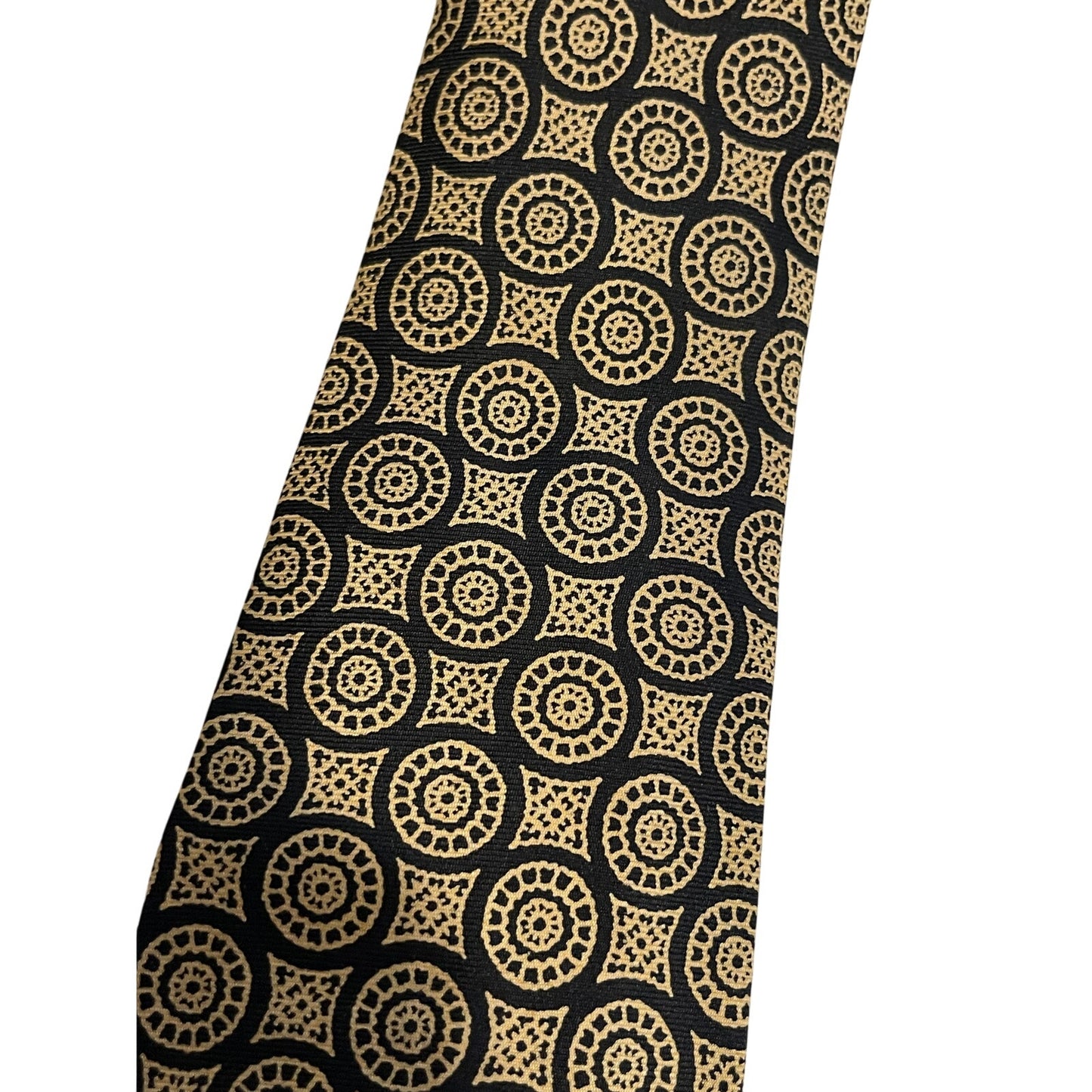 Vintage Reis of New Haven All Silk Gold & Black Print Necktie
