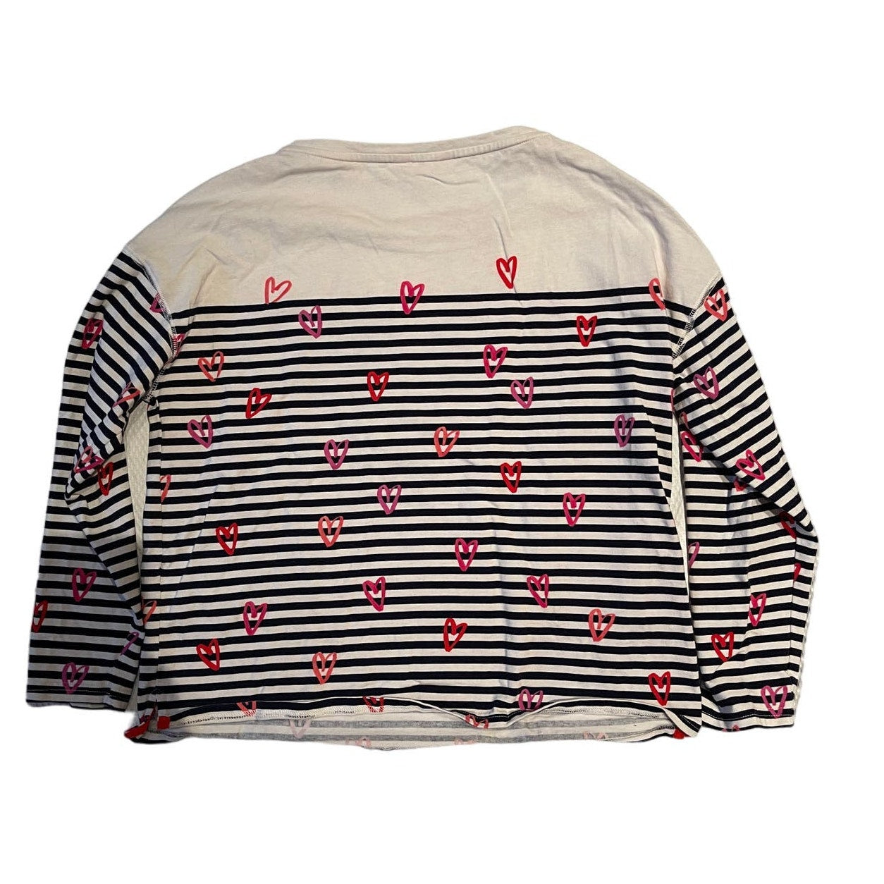 Joules Women's Size 8 Long Sleeve Black & White Striped Shirt w/ Red Hearts