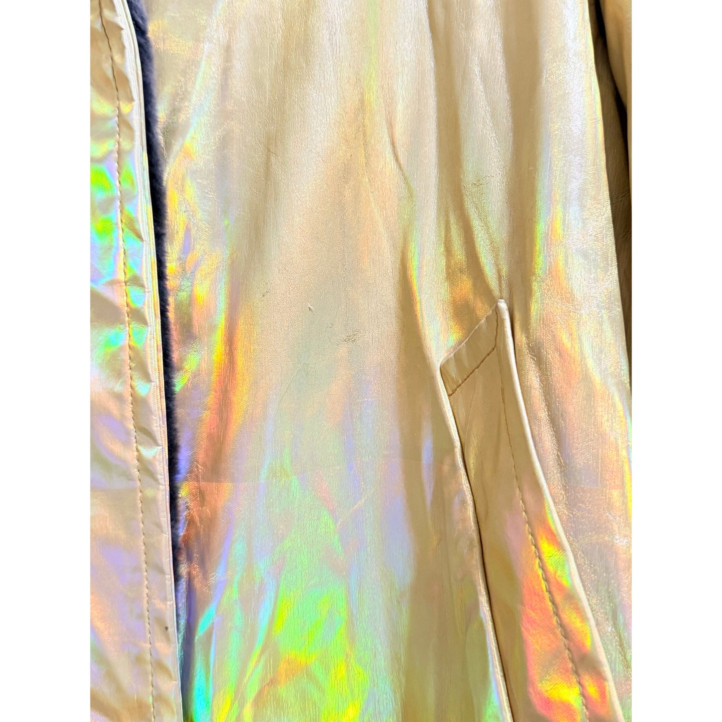 Vintage David Goodman for Gus Goodman Yellow Reflective Fur Lined Size 10 Coat