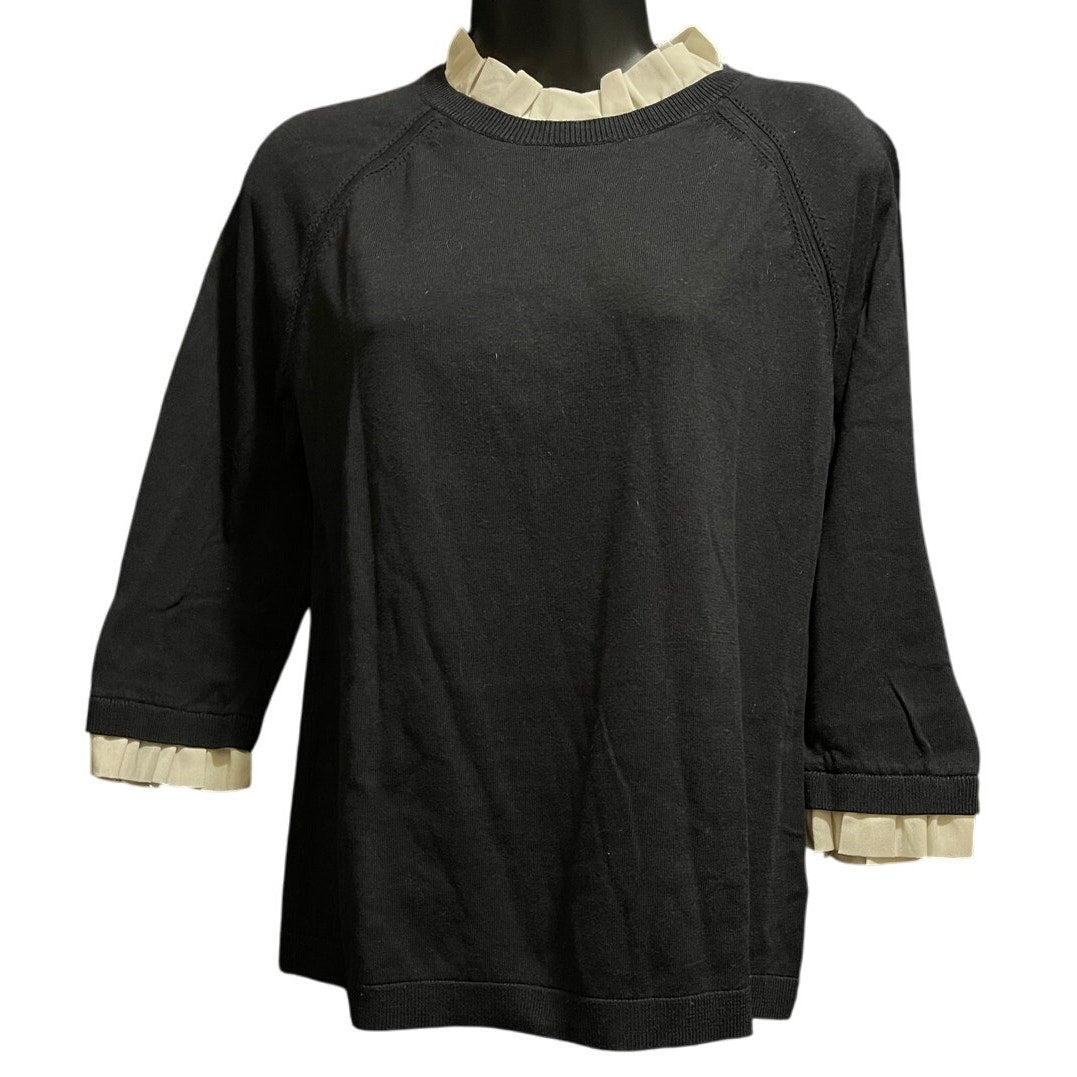 Talbots Petites Size Medium Black Knit Sweater w/White Trim
