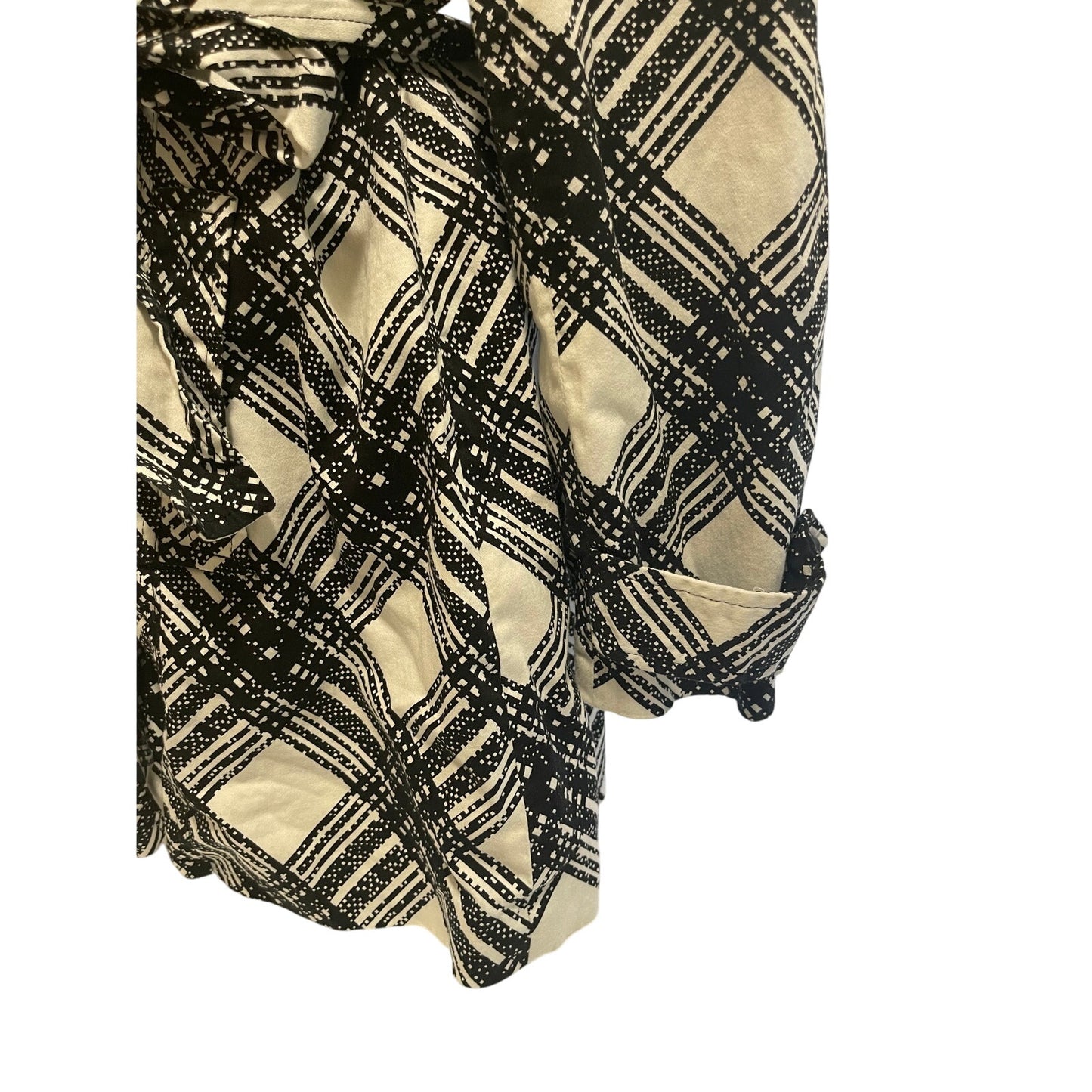 Anthropologie Luii Black and White Women's Trench Coat with Belt - Size Large