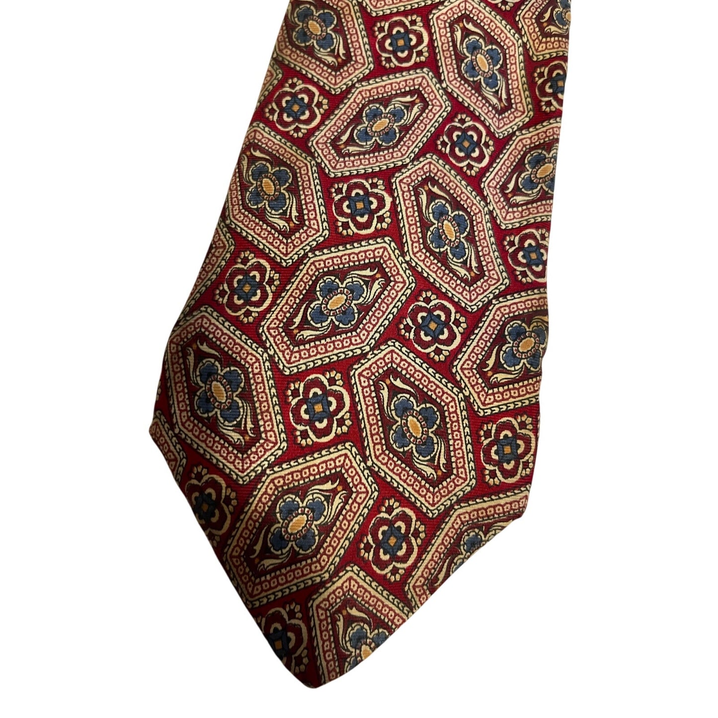 Vintage Liberty of London 100% Silk Blue Red Abstract Floral Pattern Necktie