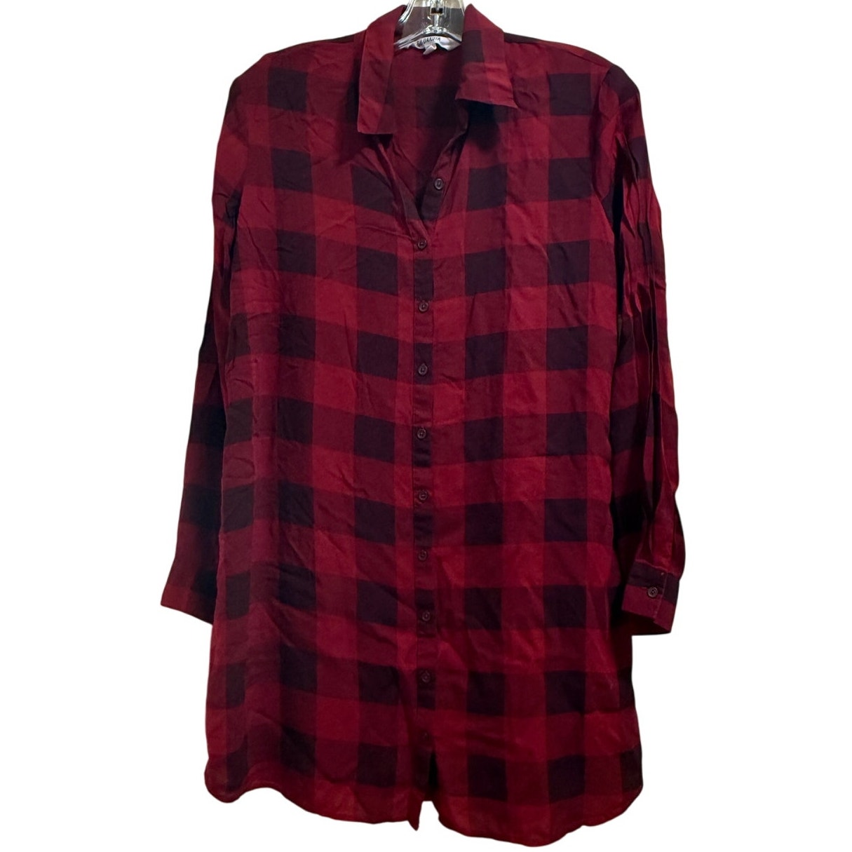 BB Dakota Red Plaid Collared Long Sleeve Shirt Dress - Size Small