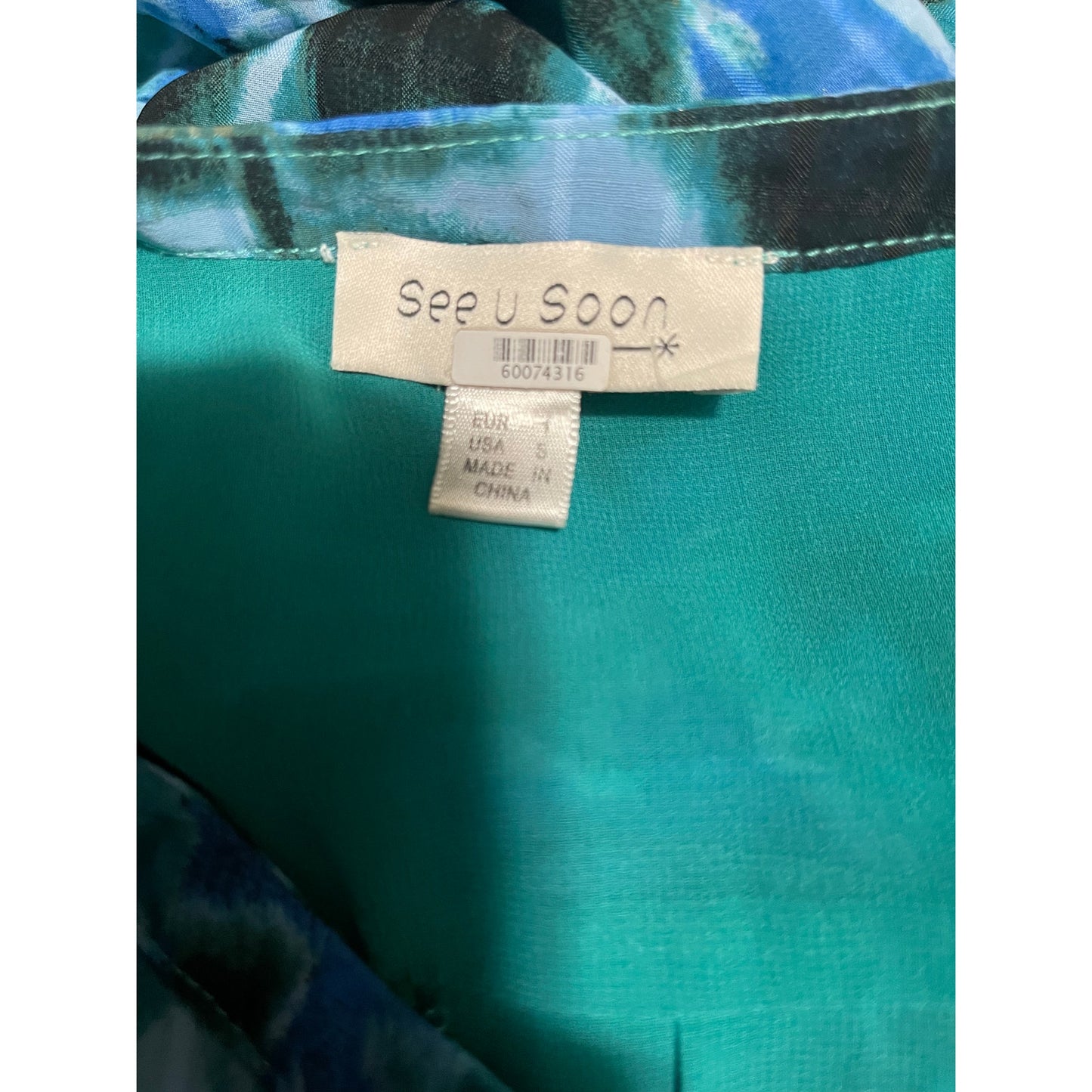 See U Soon Blue Abstract Print Long Sleeve Dress - Size Small