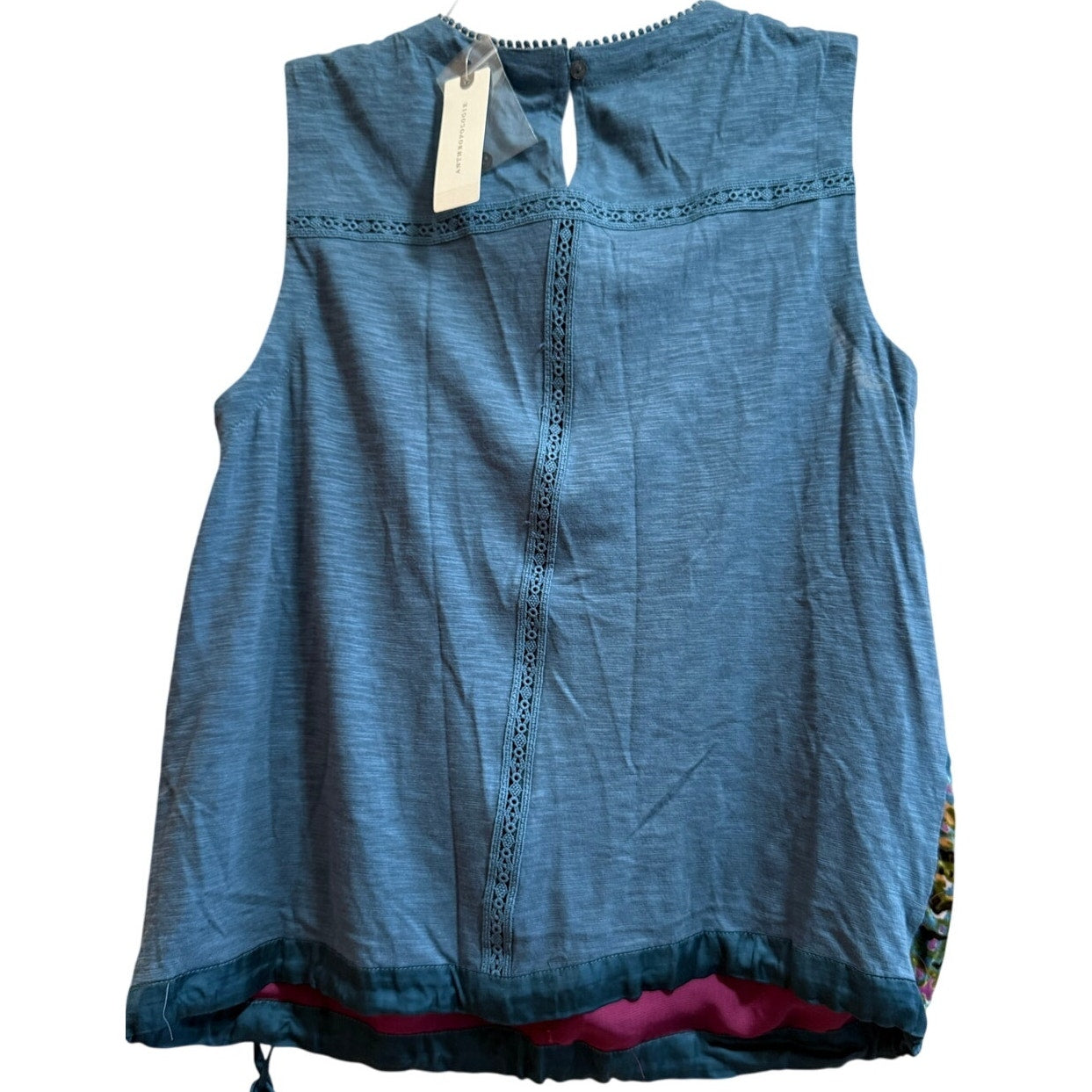 Anthropologie Pink Blue Velvet Sleeveless Blouse - XS - NWT