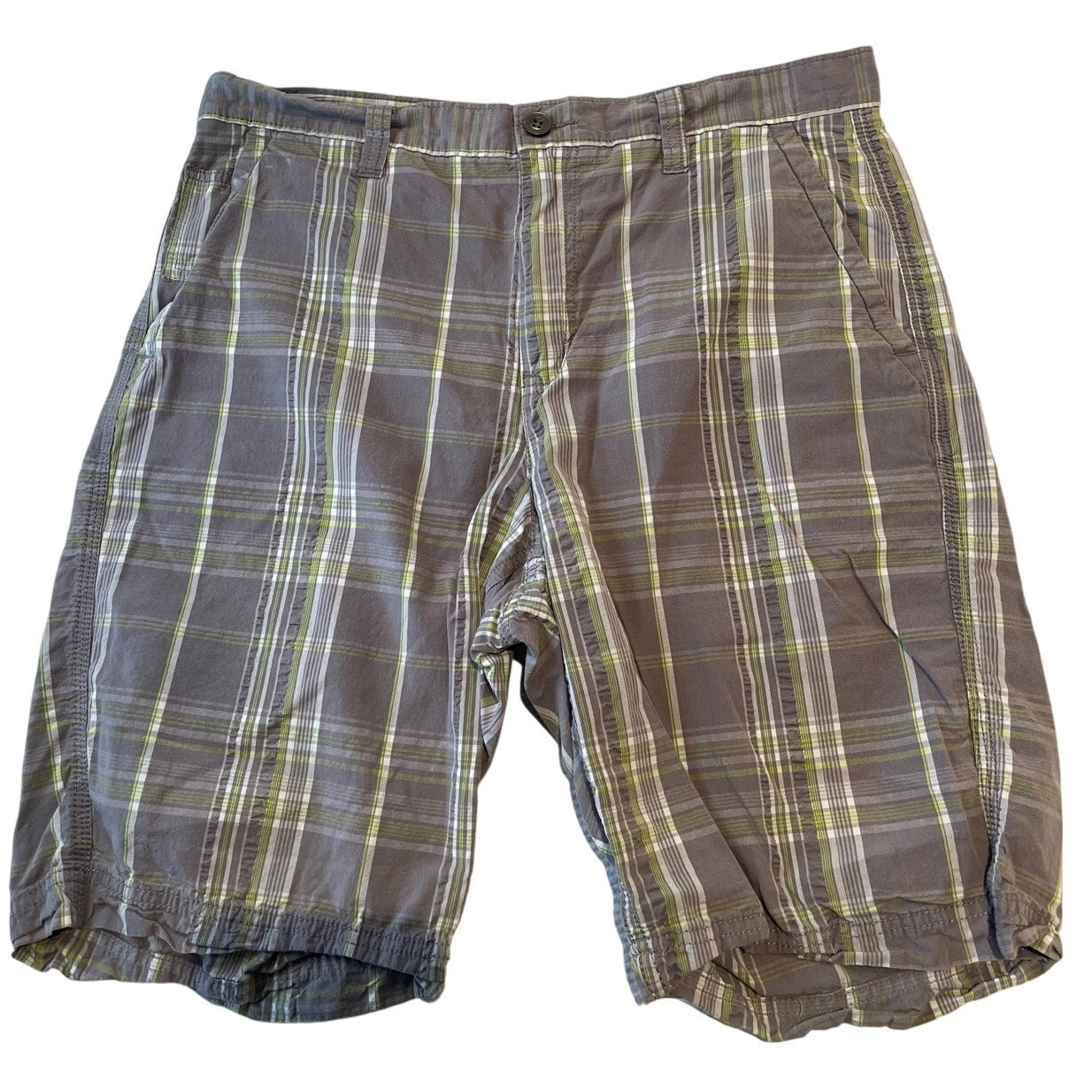 Apt 9 - Gray & Lime Green Plaid - Men's Size 33 - Golf Shorts - 100% Cotton