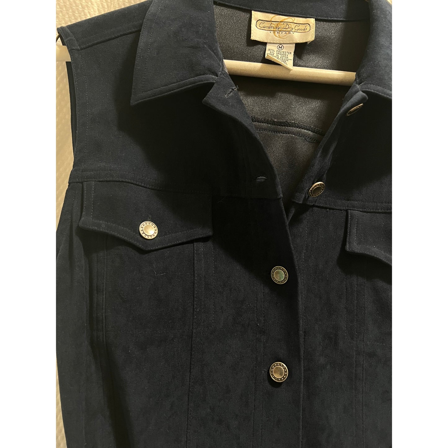 Vintage Cambridge Dry Goods - Medium - Navy Button Up Faux Suede Belted Vest