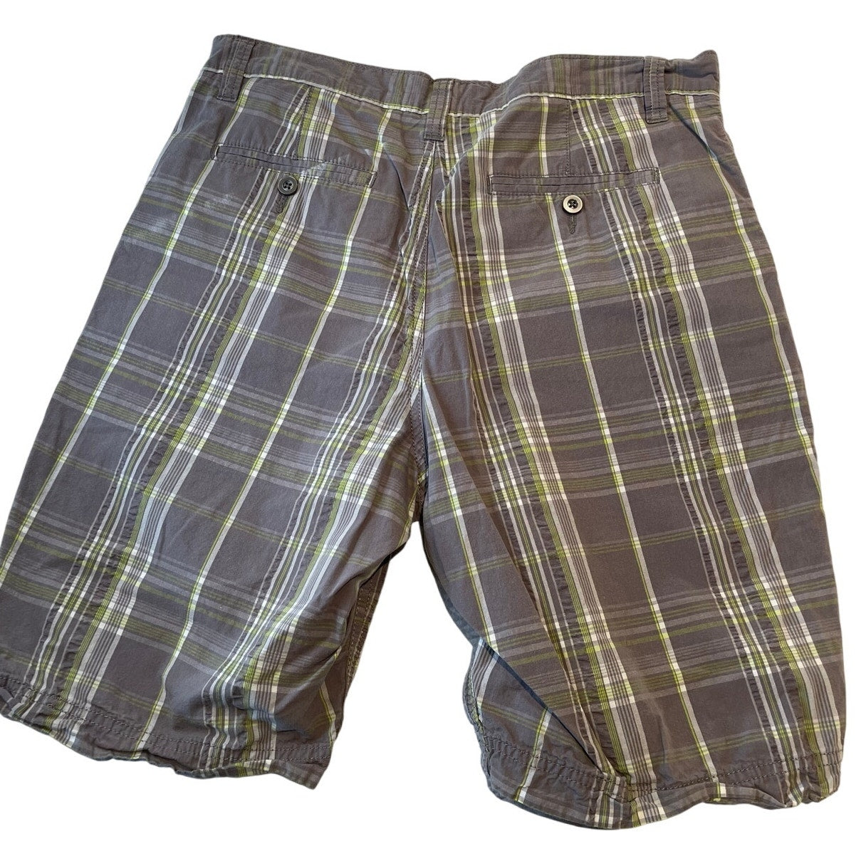 Apt 9 - Gray & Lime Green Plaid - Men's Size 33 - Golf Shorts - 100% Cotton