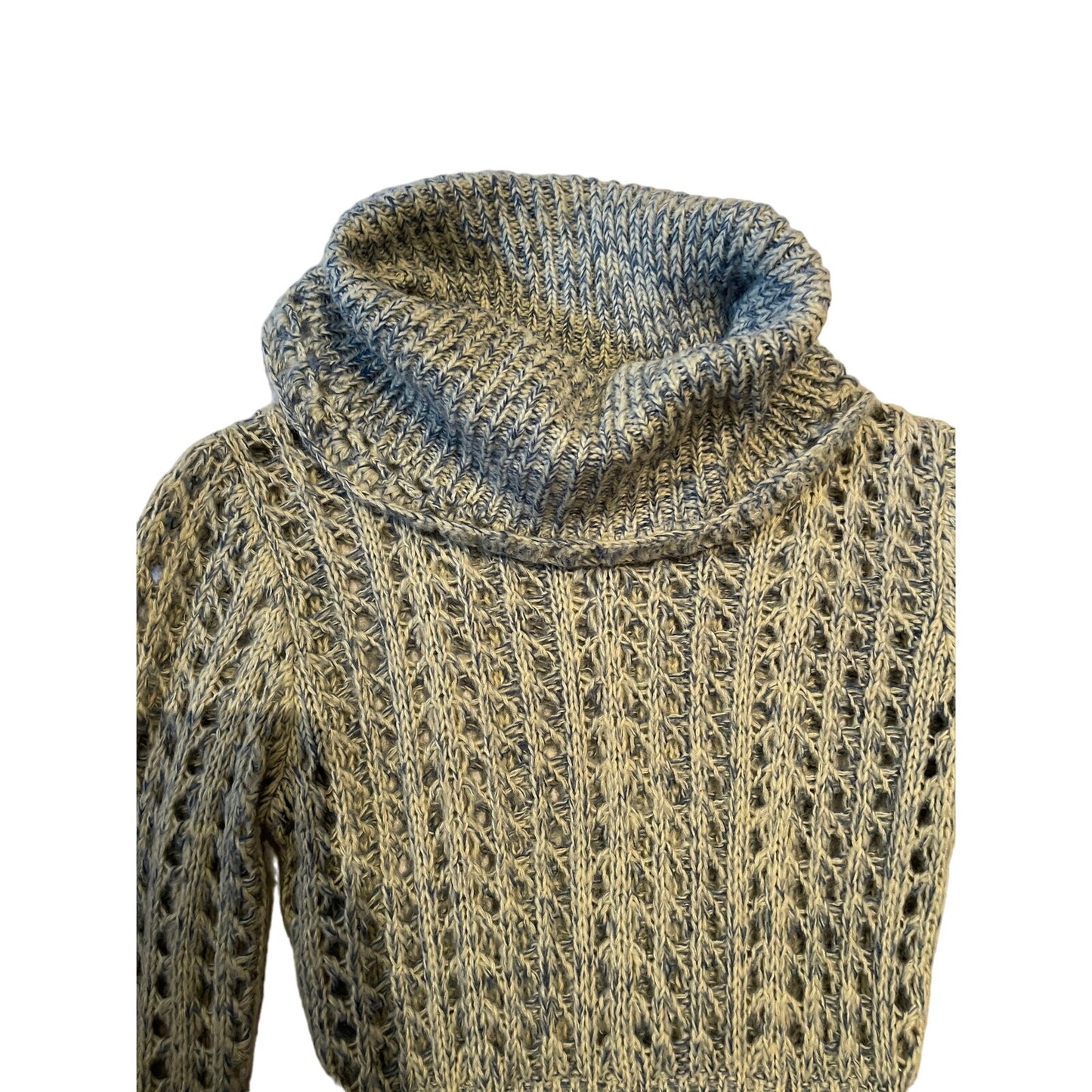 Jasmine KC - Blue & White Open Knit Sweater w/ Grosgrain Belt - Small