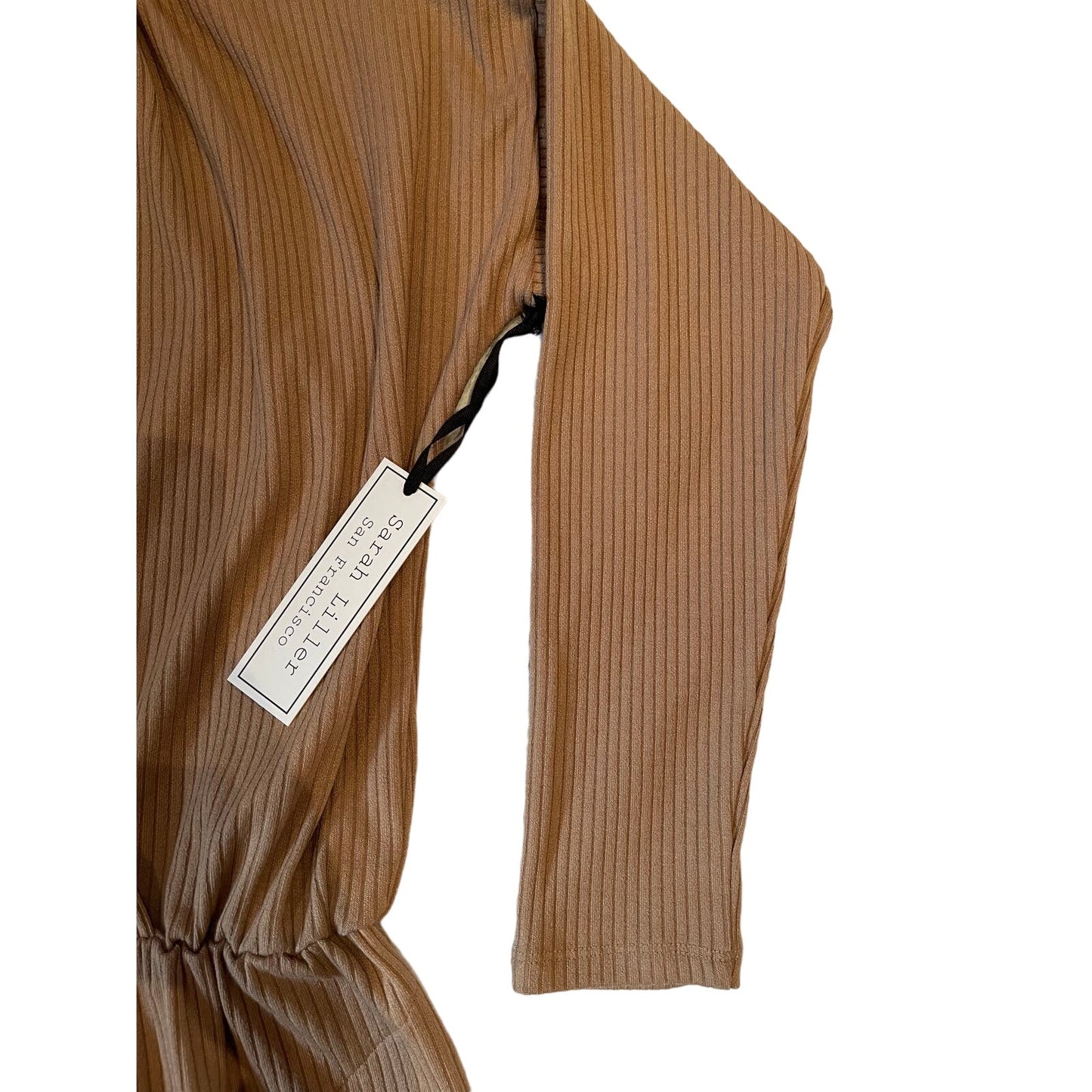 NWT Sarah Liller San Francisco Tan / Brown Ribbed Long Sleeve Dress $219 MSRP