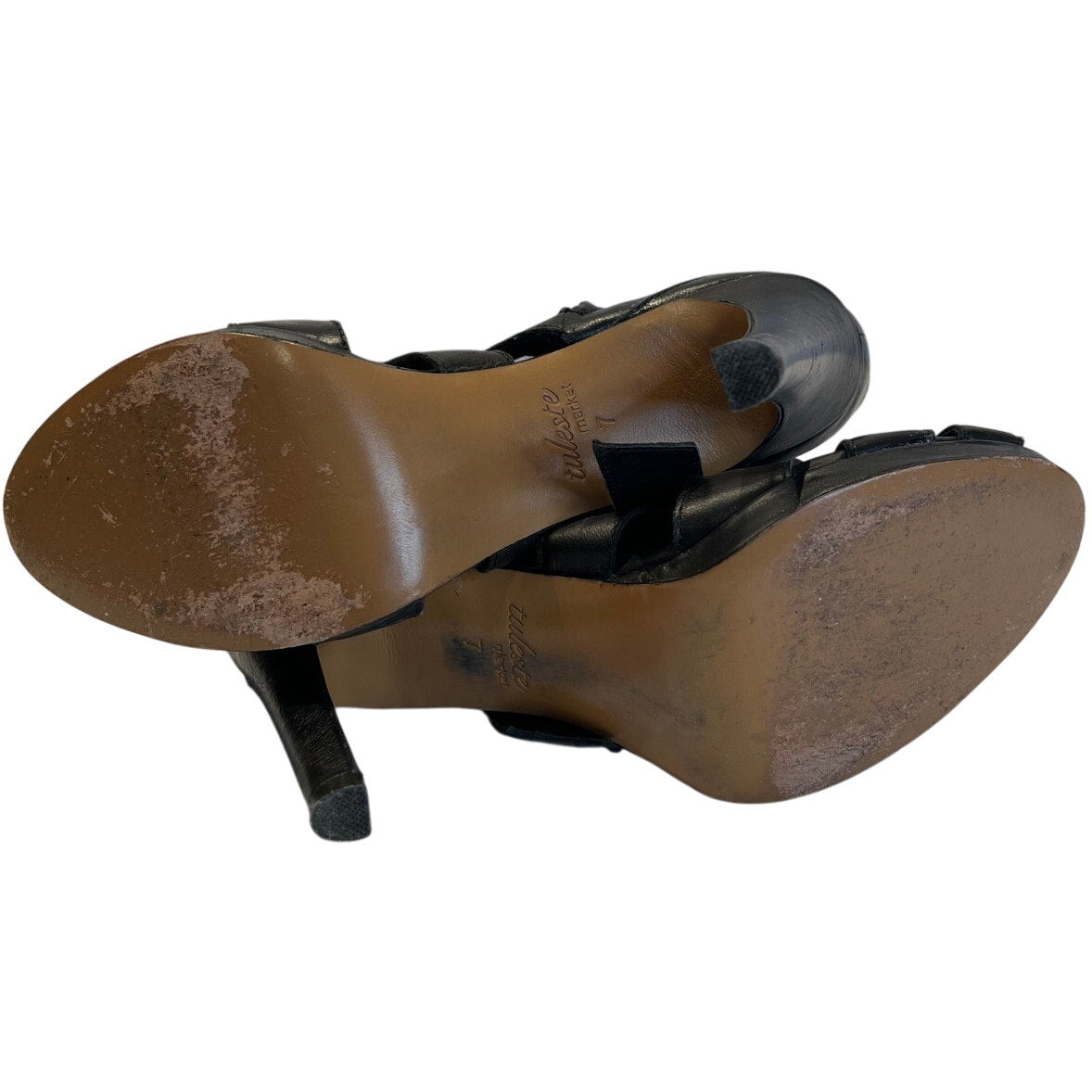 Tuleste Market Size 7 Black Leather Strappy Heels