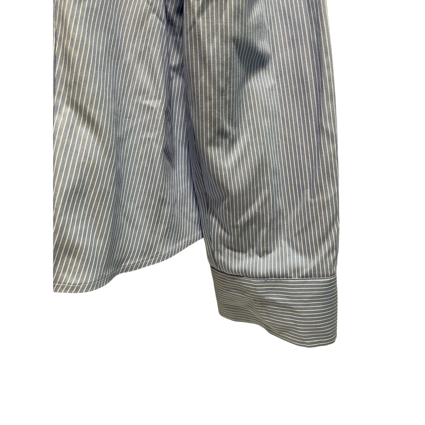 Ann Klein Blue & White Pinstripe Collared Button Up Long Sleeve - Large
