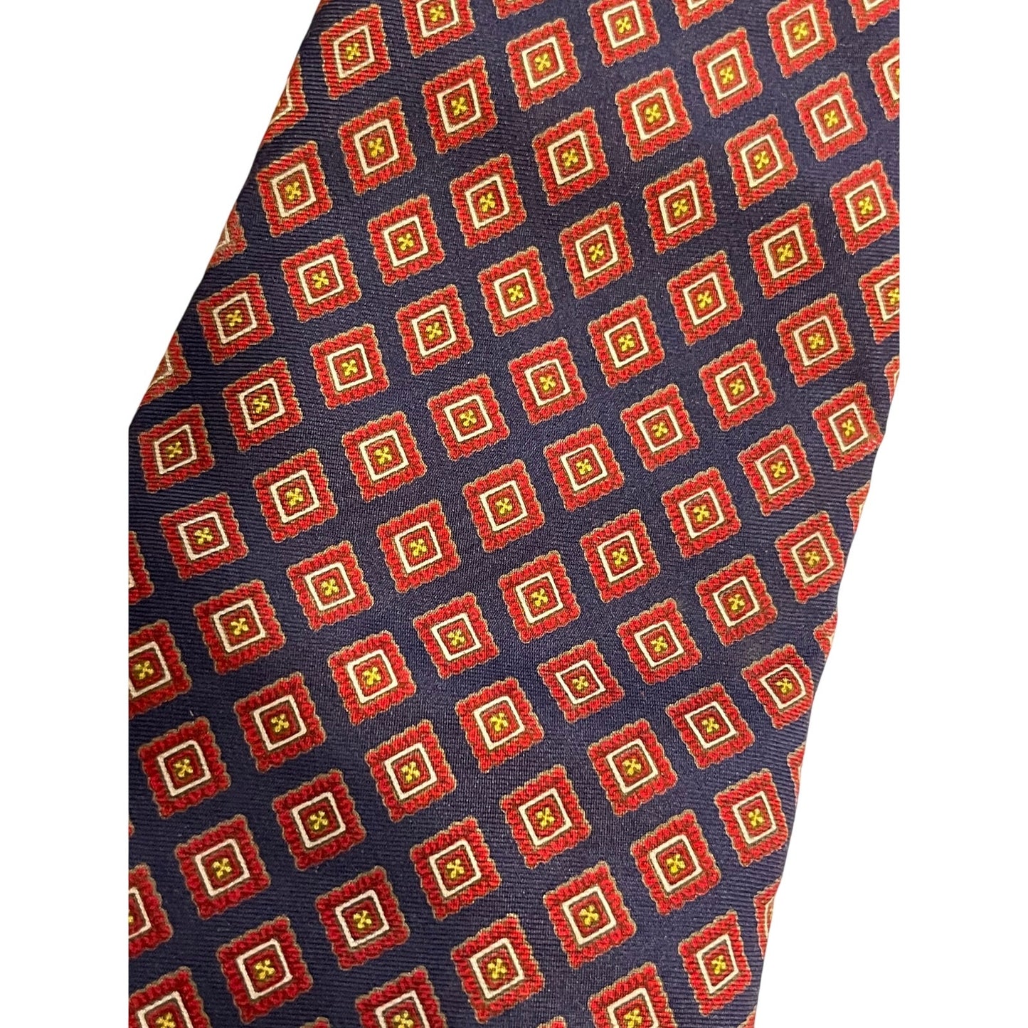 Vintage Bert Pulitzer Blue and Red Diamond Patterned Pure Silk Necktie