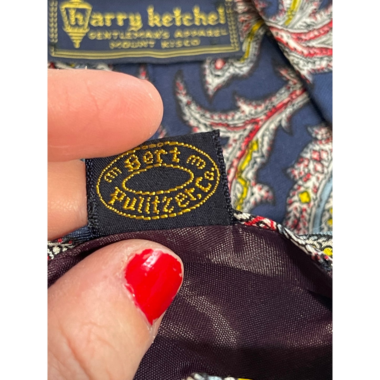 Vintage Bert Pulitzer Blue and Red Paisley Print Pure Silk Necktie