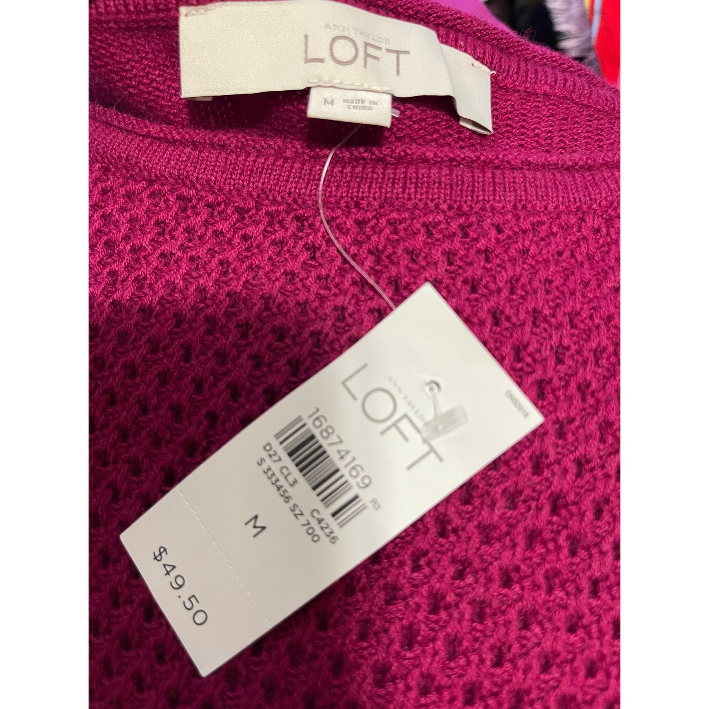 NWT Ann Taylor The Loft Magenta Open Knit Sweater - Medium