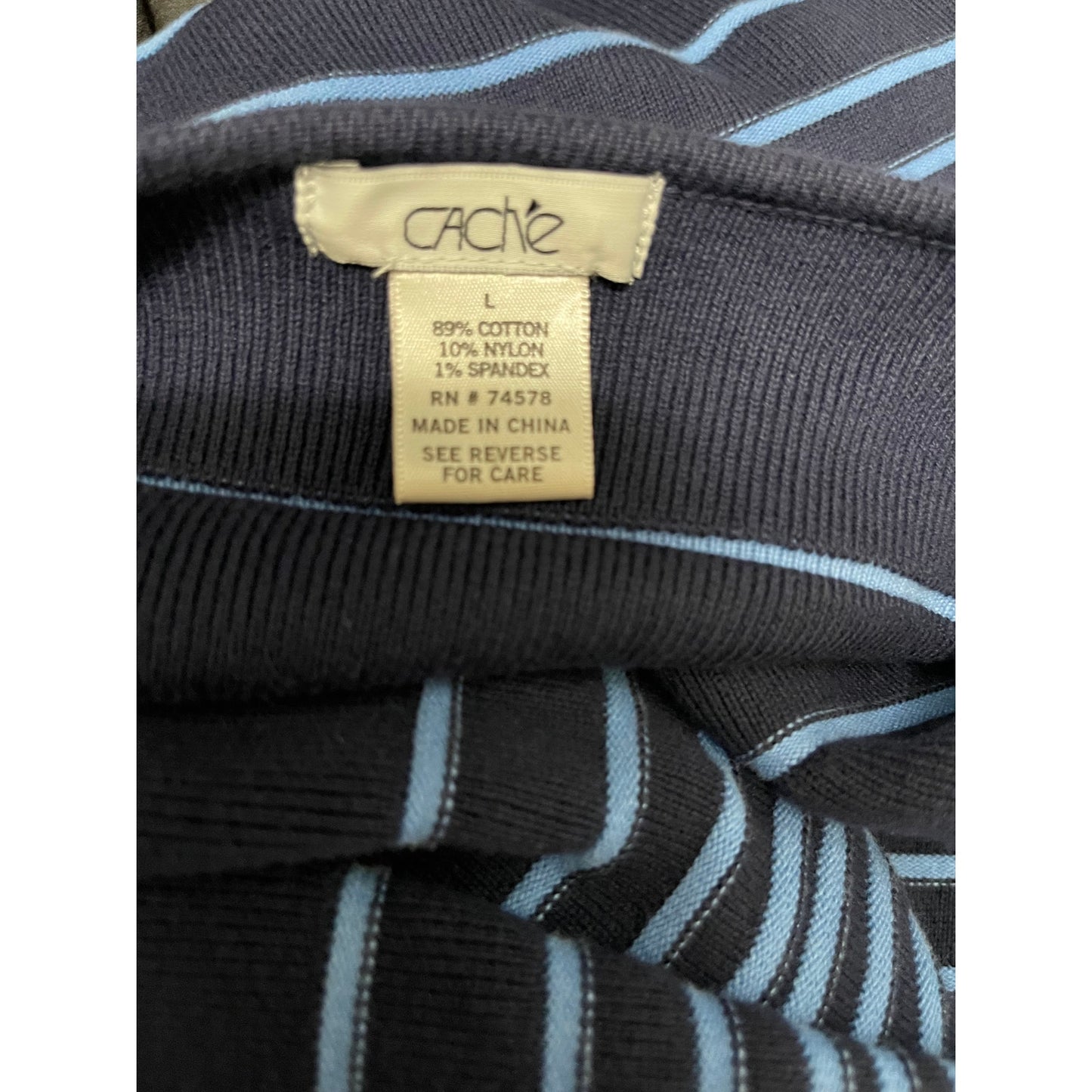 Cache Size Large Blue Striped Knit Light Weight Blazer - Cotton Blend
