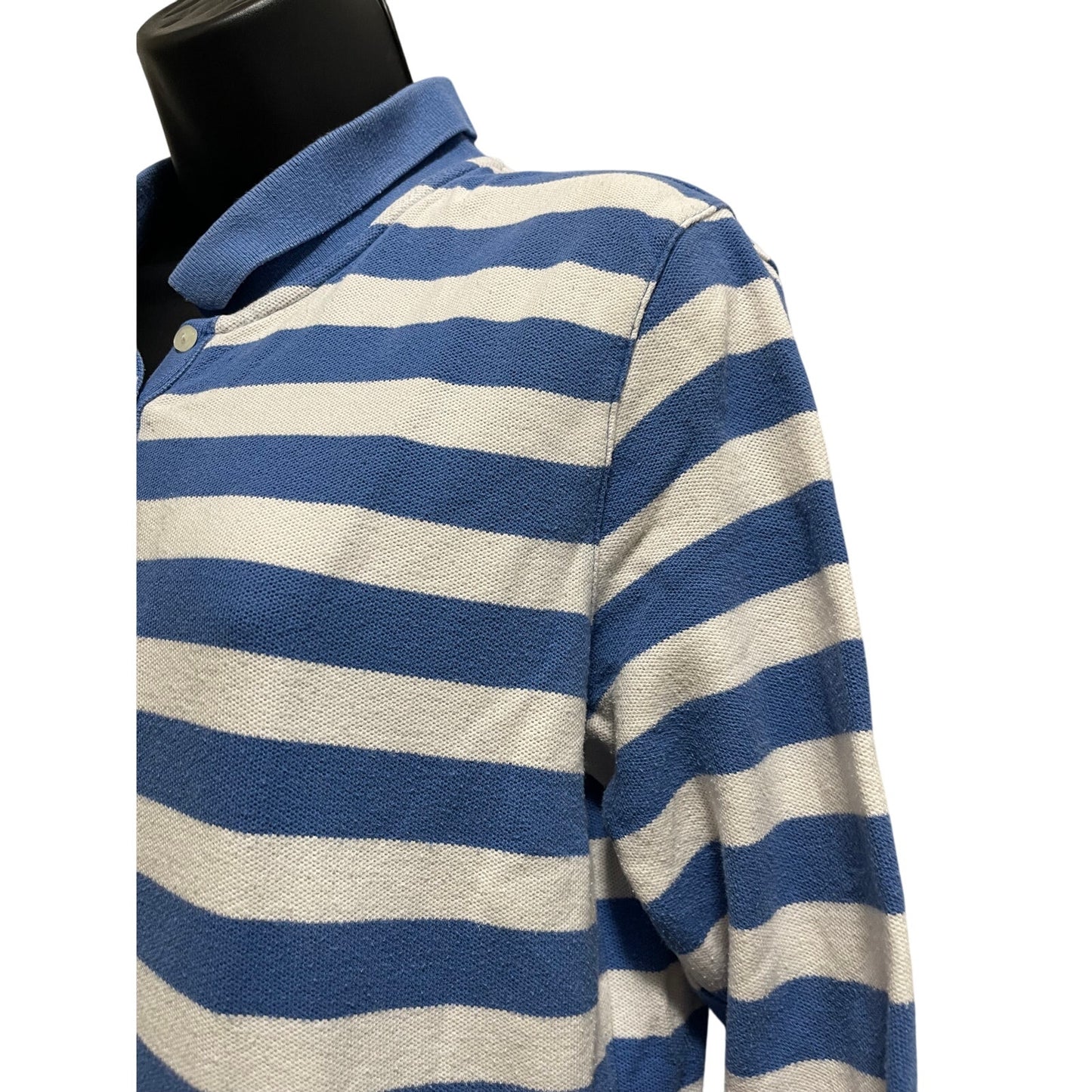 Croft & Barrow Blue & White Long Sleeve Polo Shirt - Size Large