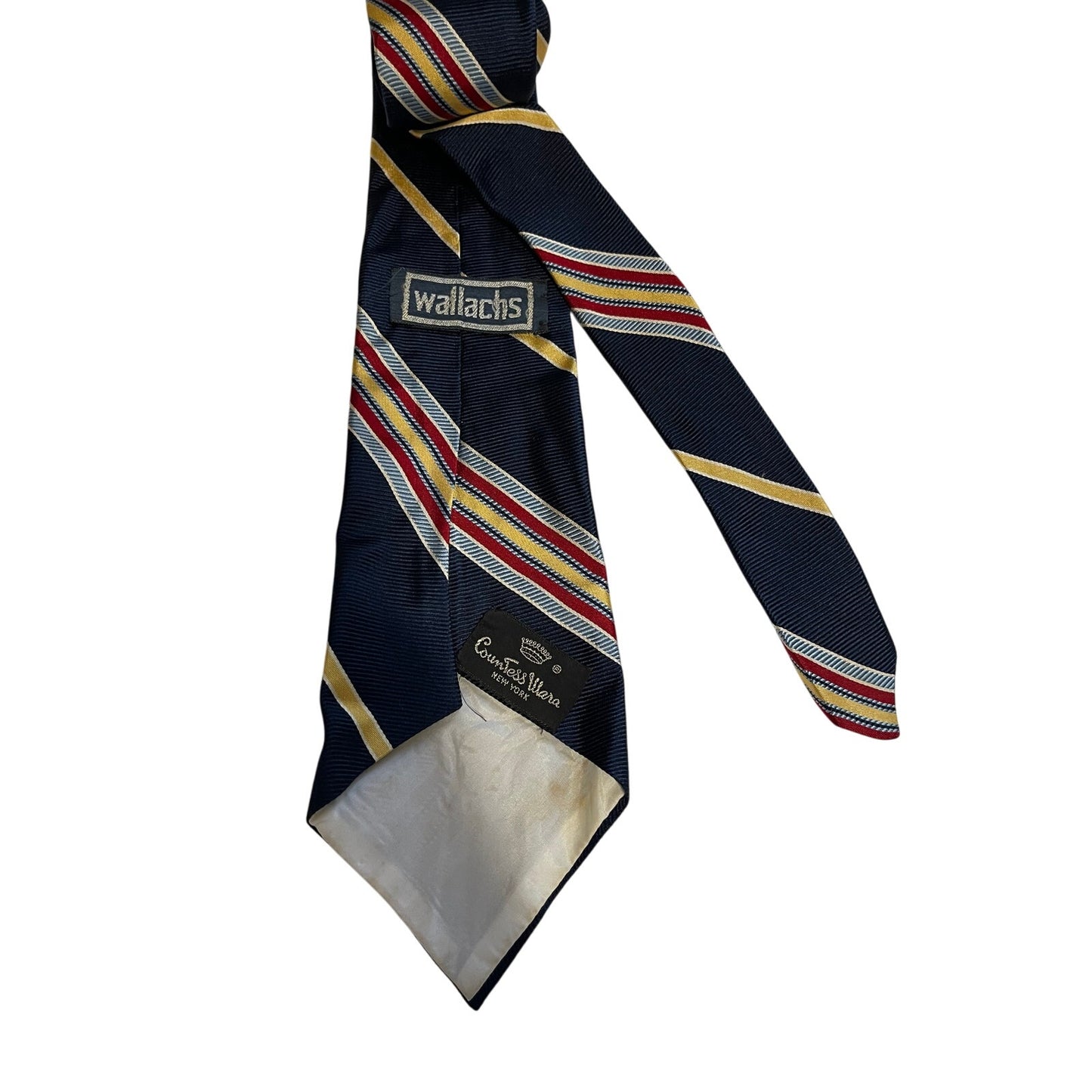 Vintage Countess Wara Blue Red Yellow Striped Embroidered Men's Necktie