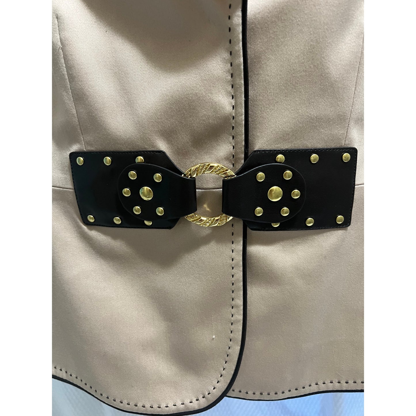 Tahari Arthur S. Levine Petite 8 - Tan Blazer w/ Leather and Gold Snap Closure