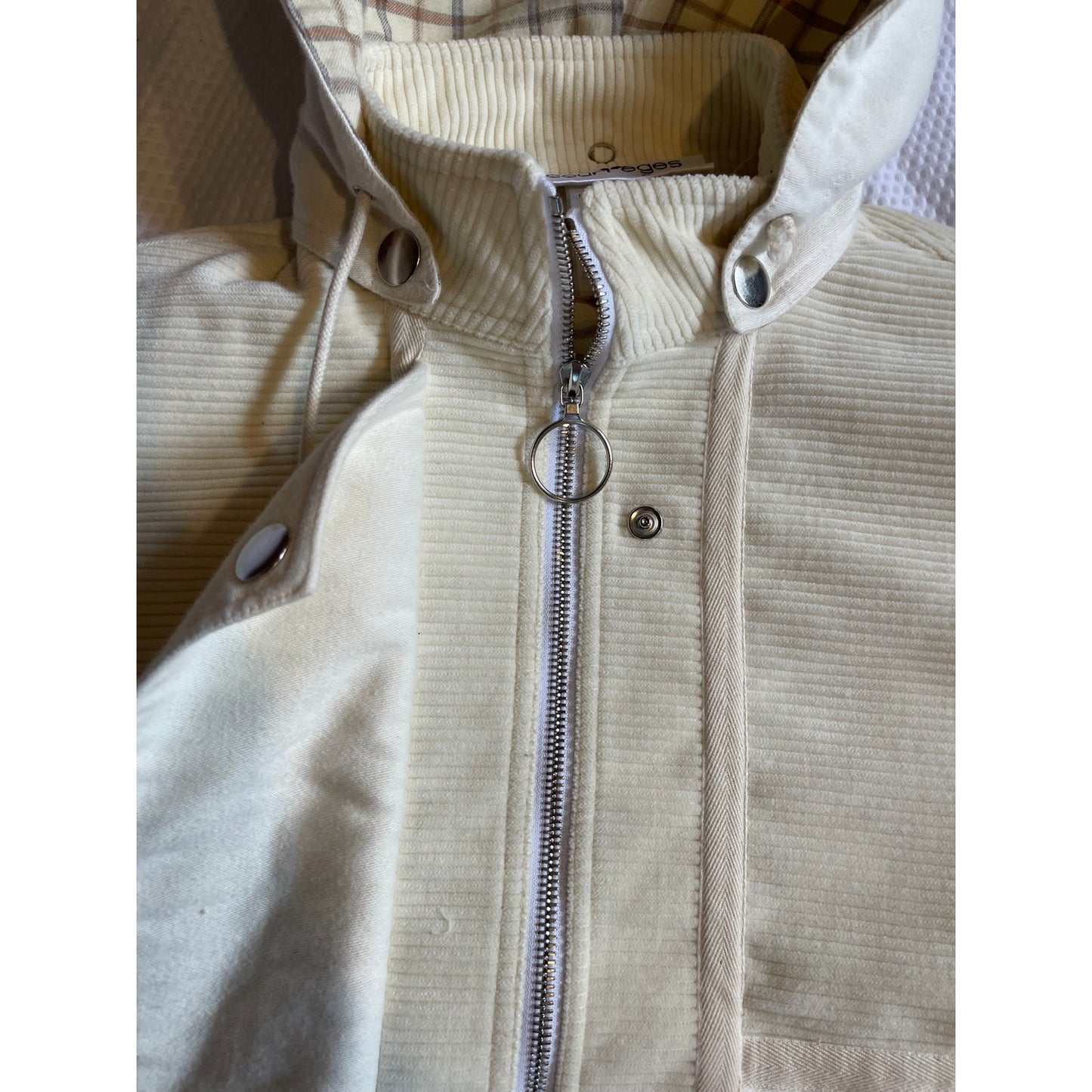 Courreges Paris White Hooded Jacket - Plaid Lining - Size 36