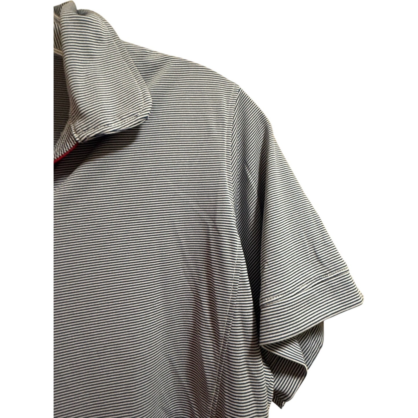 Oobē Blue White Pin Stripe Short Sleeve Polo - Size Large