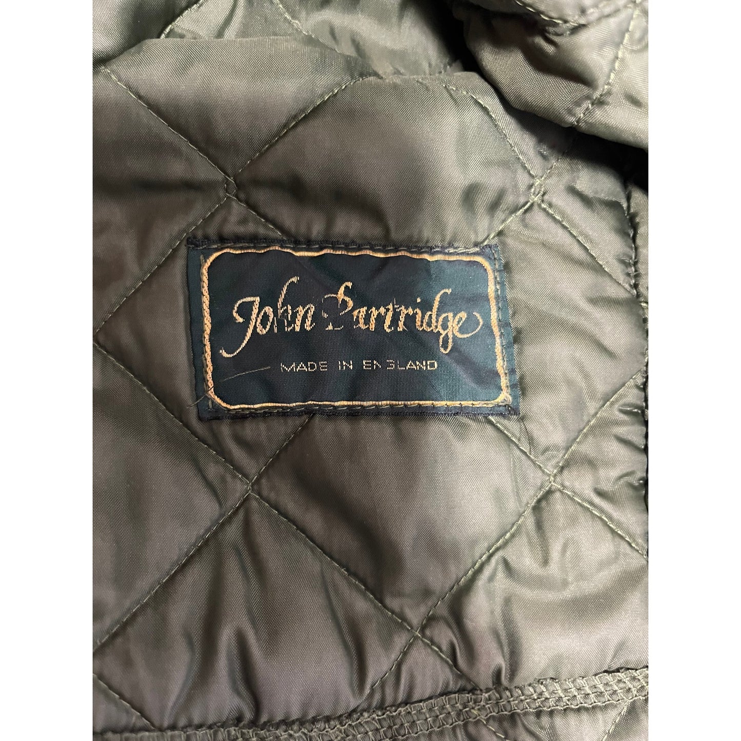 Vintage John Partridge Green Quilted Jacket - Corduroy Collar - Made in England