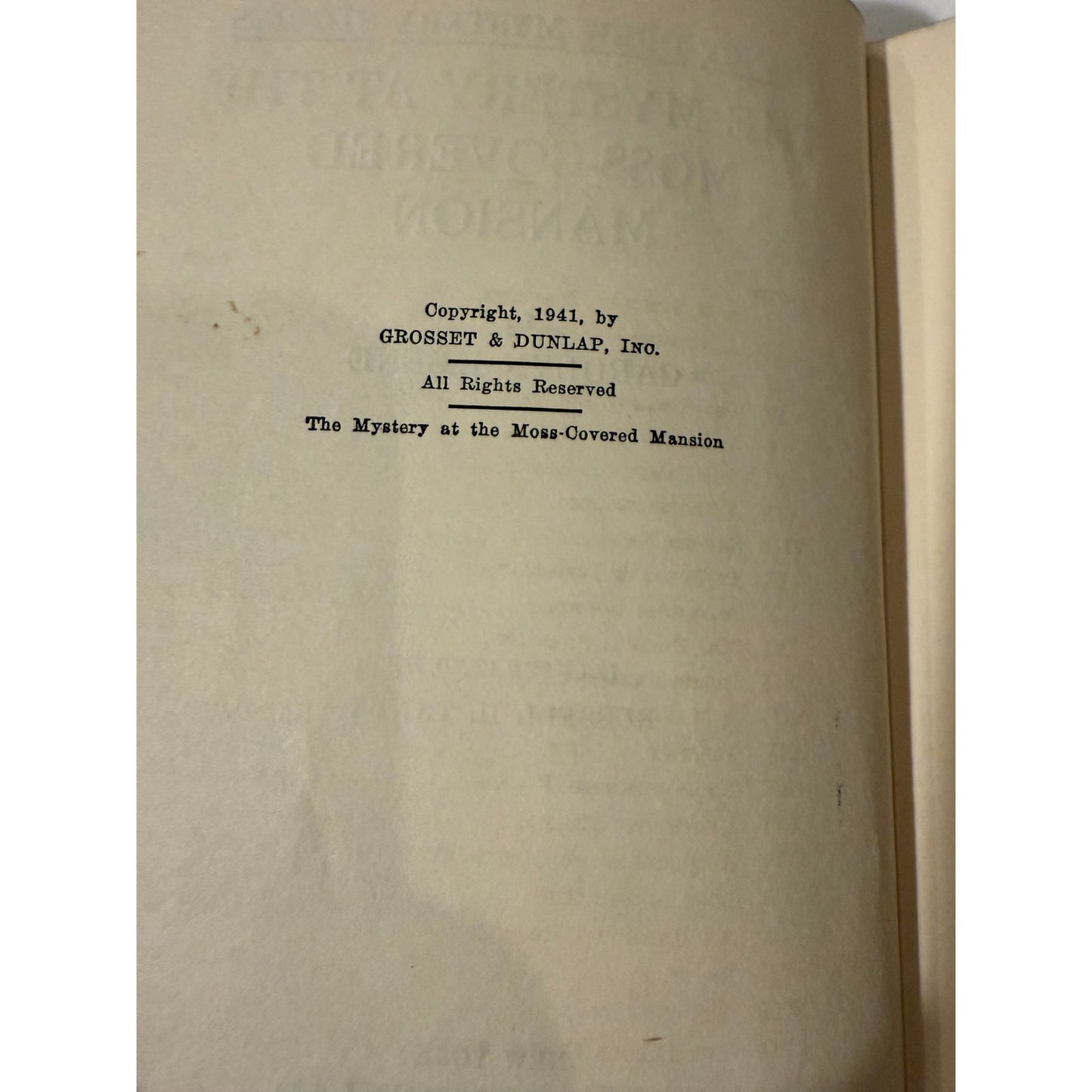 Nancy Drew - The Mystery at the Moss-Covered Mansion - Blue Tweed 1941 Hardcover