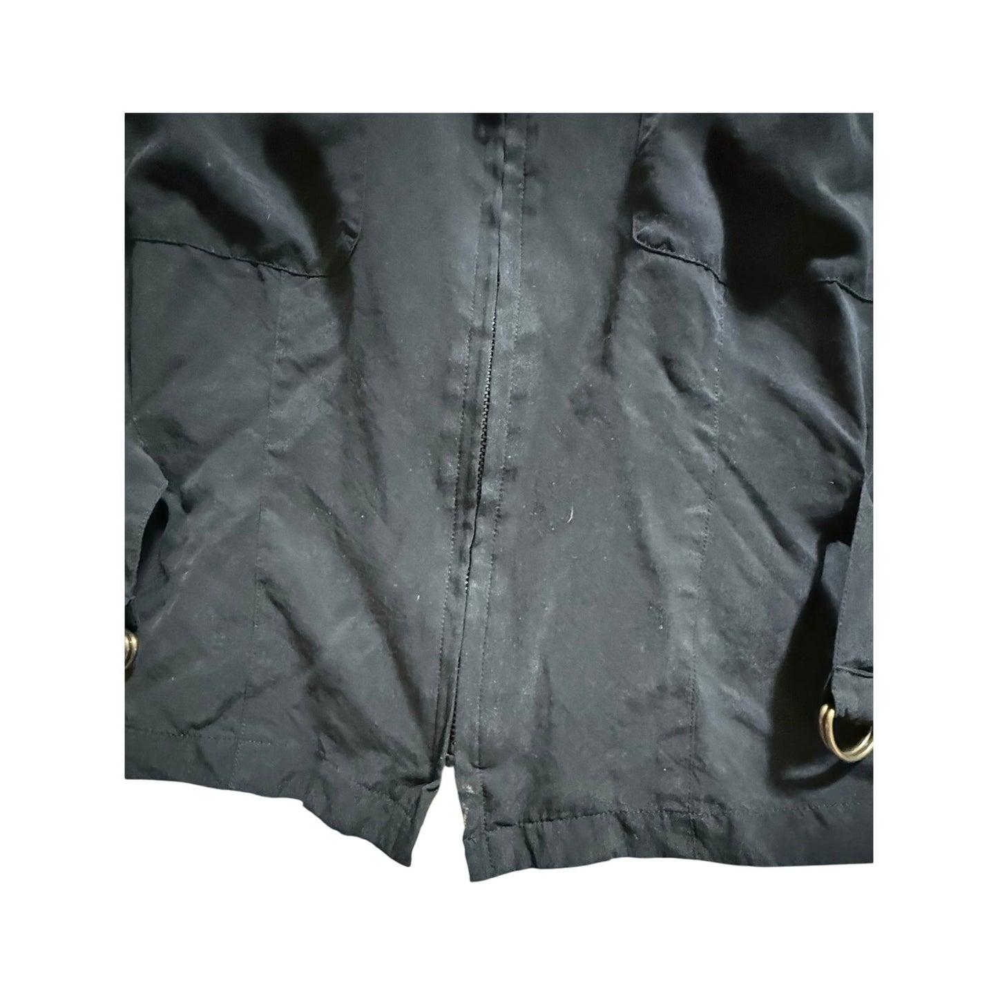 Vintage Nancy Crystal Black 100% Silk Zip Up Shirt - Short Sleeve - Size 10