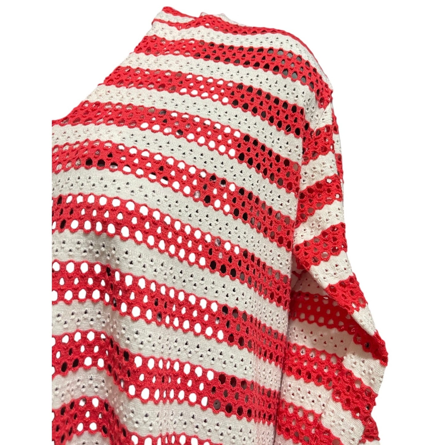 Forcynthia Beachwear Size Small Red & White Striped Open Knit Hooded Sweater