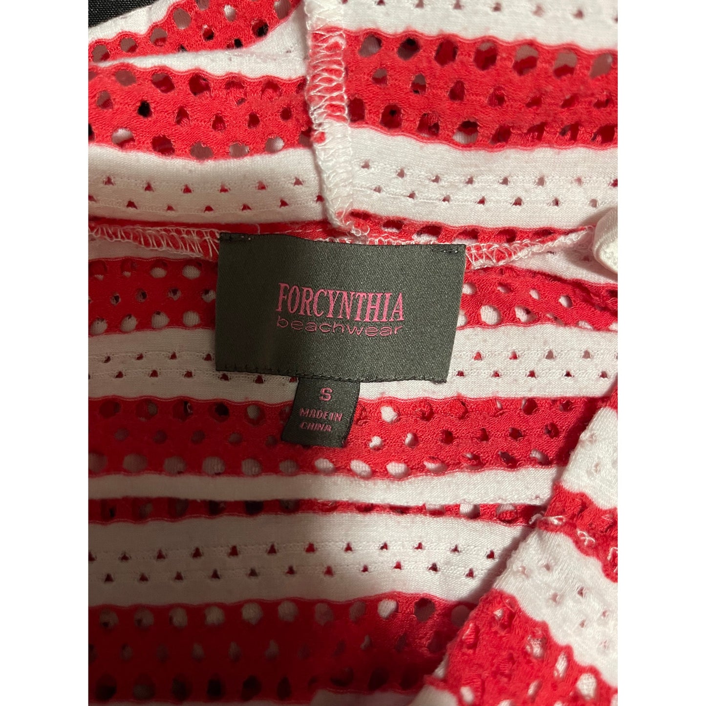 Forcynthia Beachwear Size Small Red & White Striped Open Knit Hooded Sweater