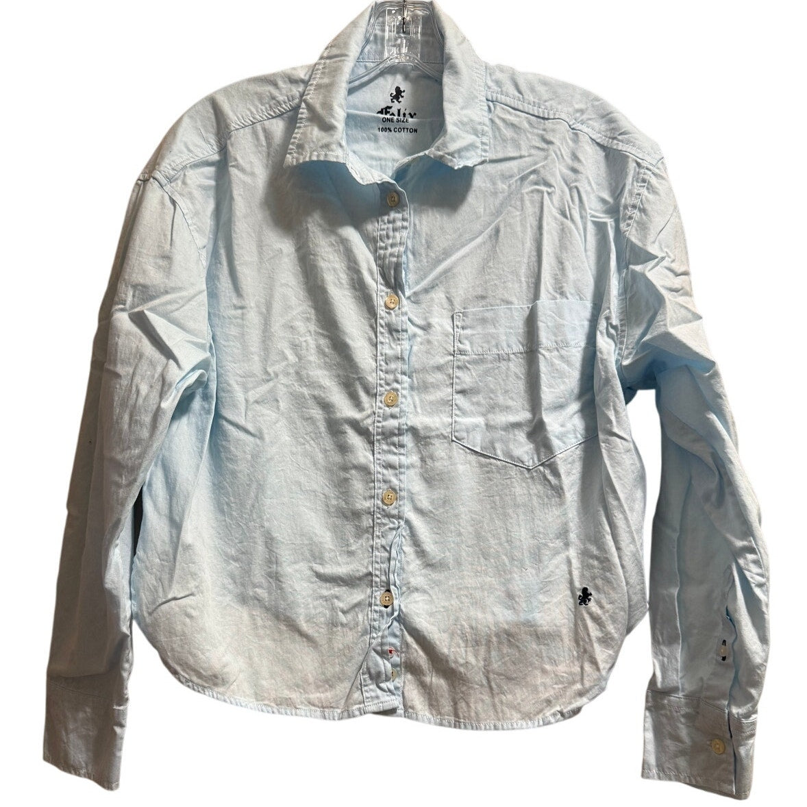 Felix 100% Cotton Light Blue Button Up Blouse - One Size
