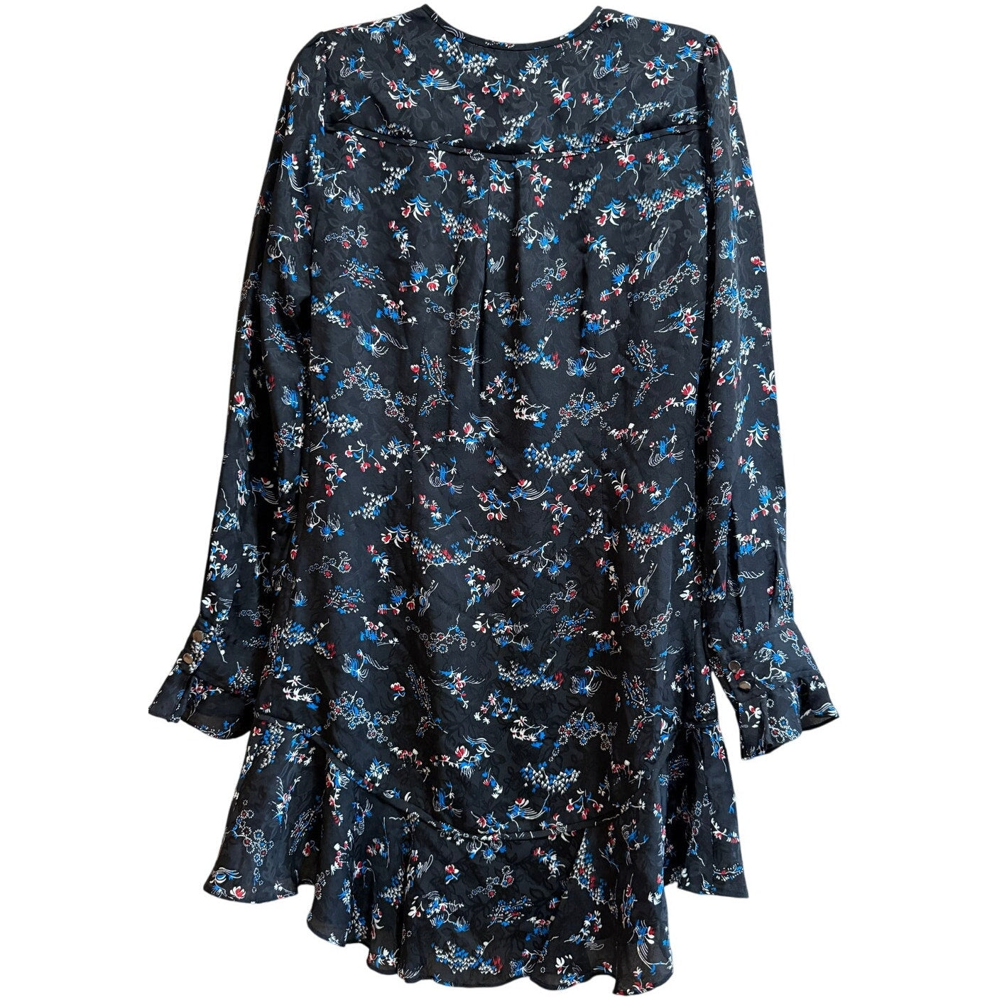 Veronica Beard Black Floral Silk Long Sleeve Mini Dress - Size 6