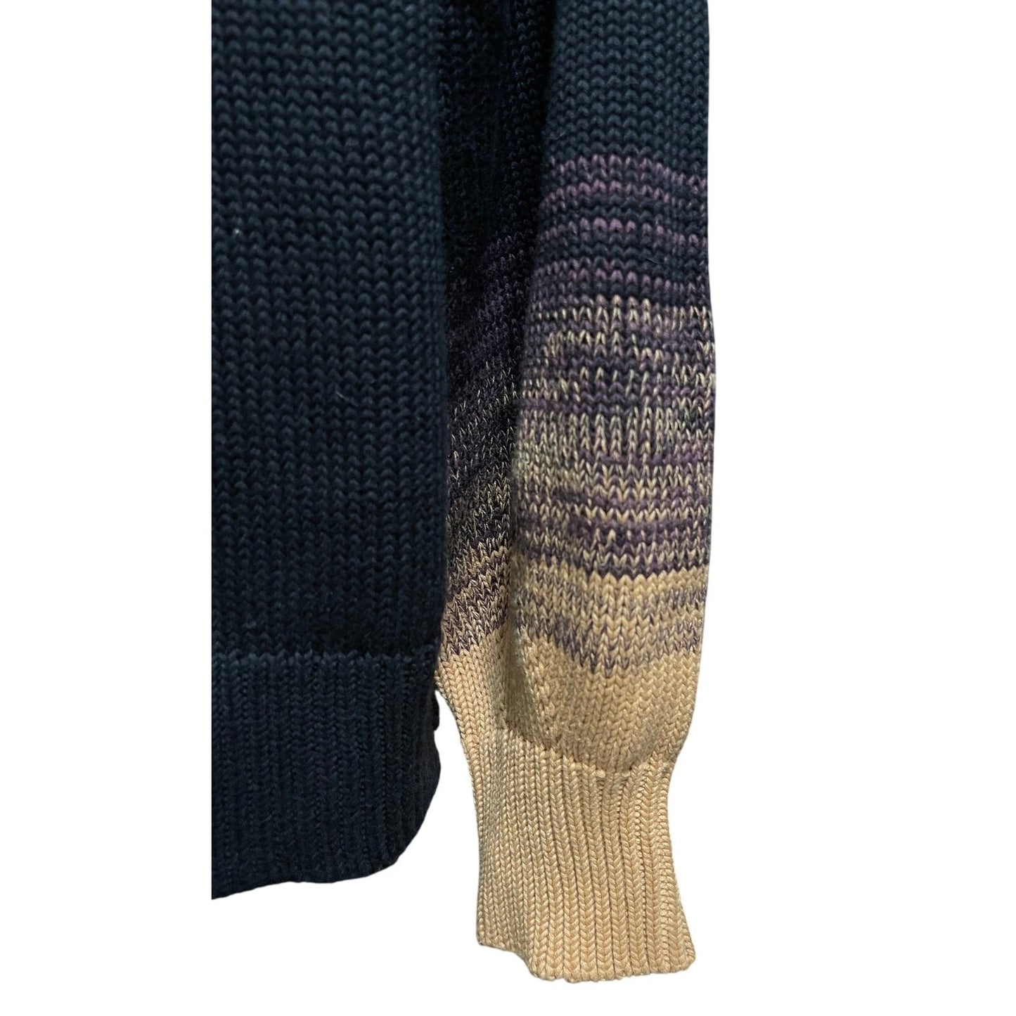 Cable Stitch Black and Brown Long Sleeve Knit Sweater Size Large