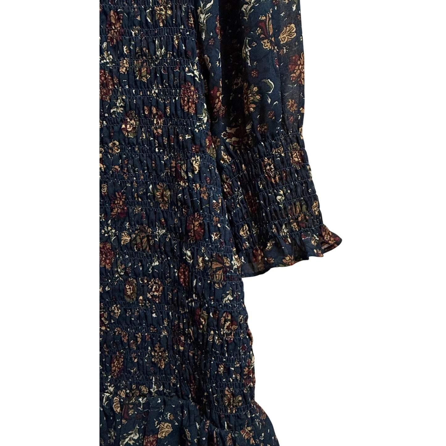 Veronica Beard Blue Red Floral Size 6 Long Sleeve Peasant Style Midi Dress