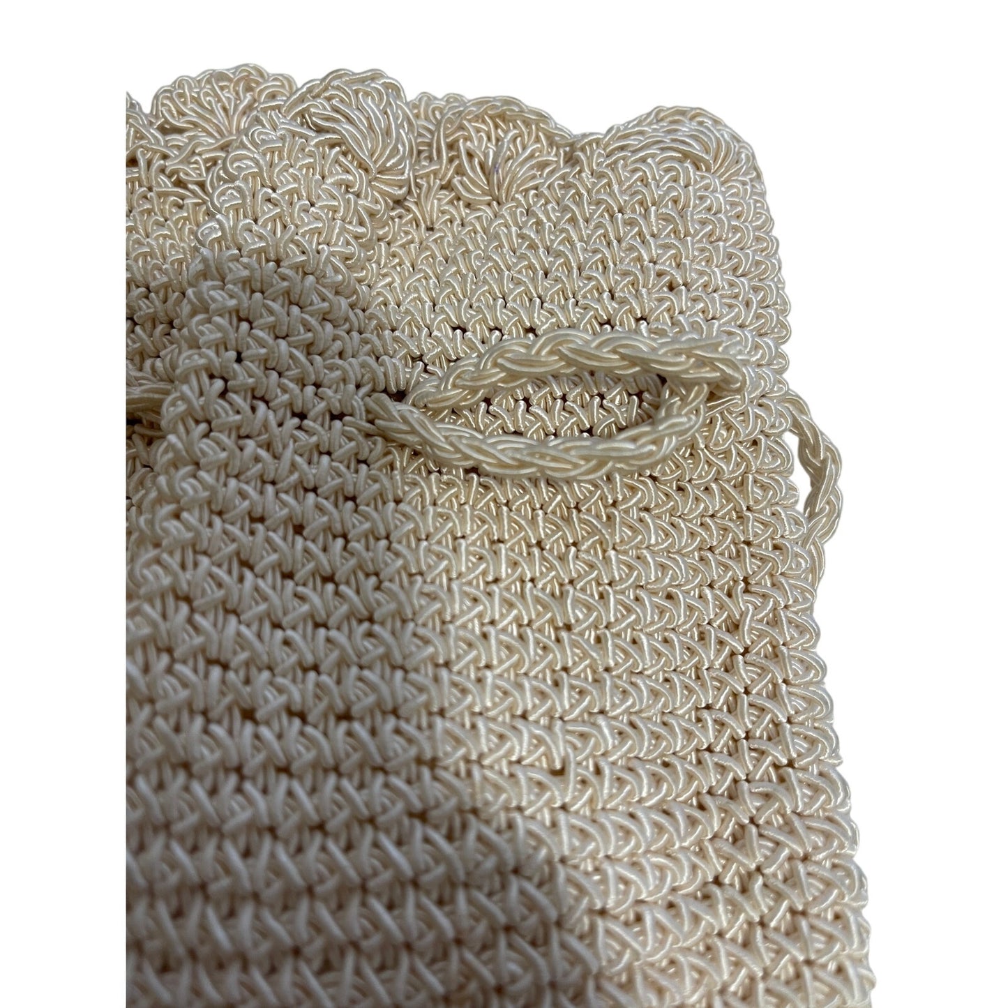 Vintage Woven White Drawstring Bucket Bag - Small