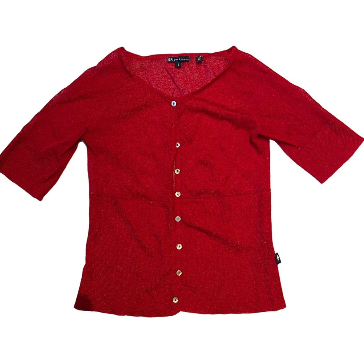 Bijou Jeans Red Cardigan Mother of Peal Buttons - Short Sleeve