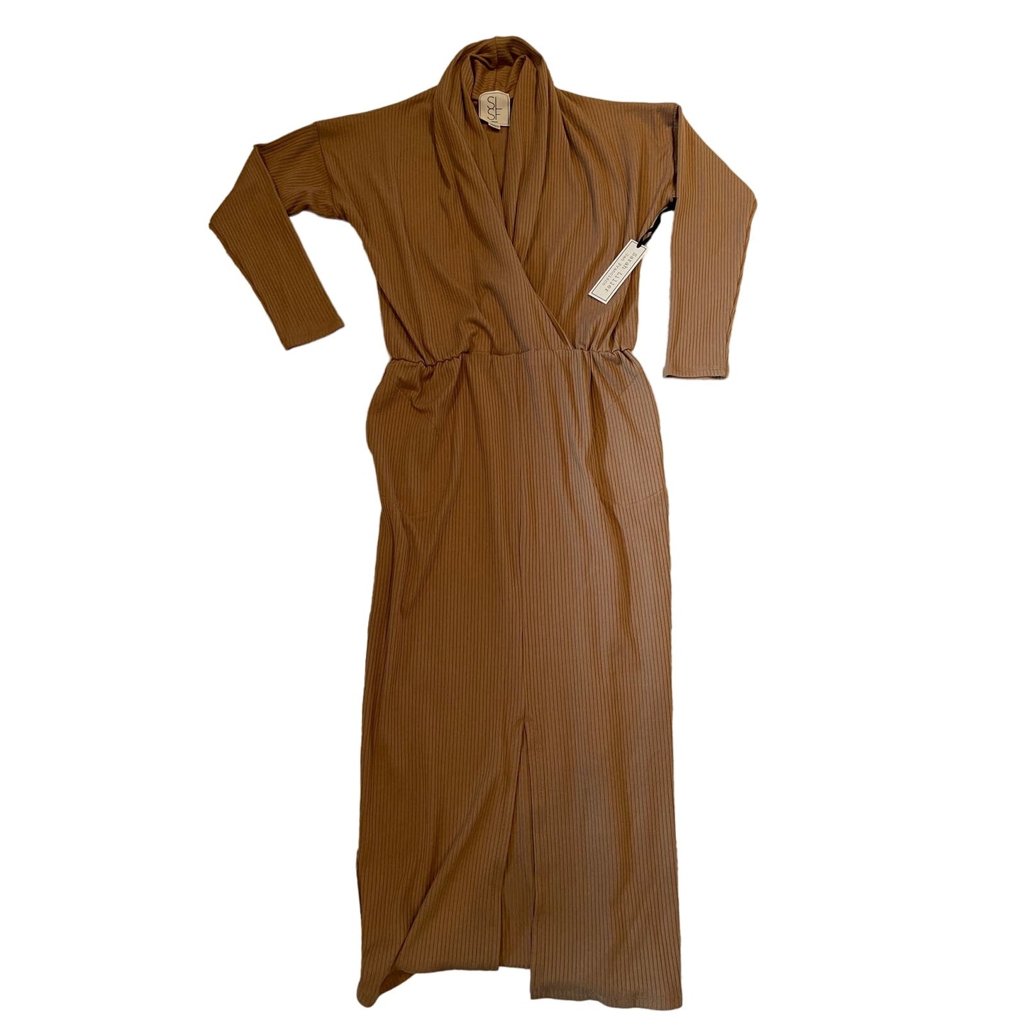 NWT Sarah Liller San Francisco Tan / Brown Ribbed Long Sleeve Dress $219 MSRP