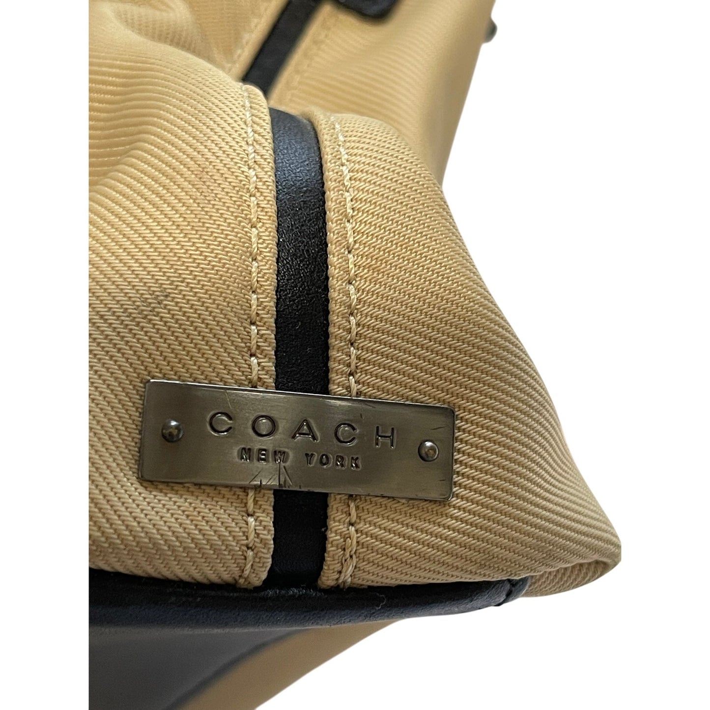 Coach Tan & Black Nylon & Leather Trim Shoulder Bag Purse Vintage 7406