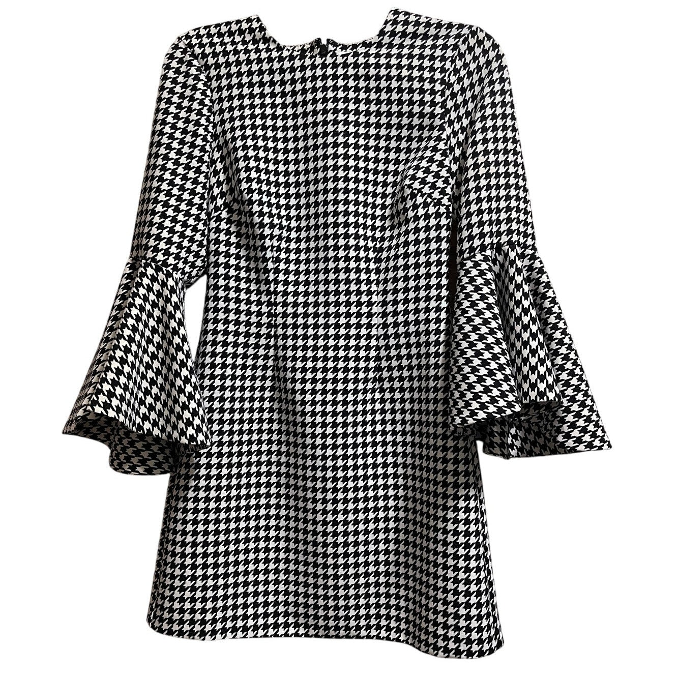 Likely Size 2 Black and White Houndstooth Long Sleeve Midi Dress